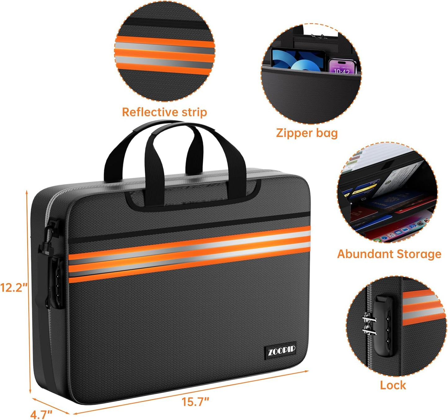 Accordion File Organizer with Lock,Fireproof Document Organizer Bag with Shoulder Strap,Large 13 Pocket Expanding File Folder,Portable Safe Storage for Letter/Legal Files,Books, Laptop-Black