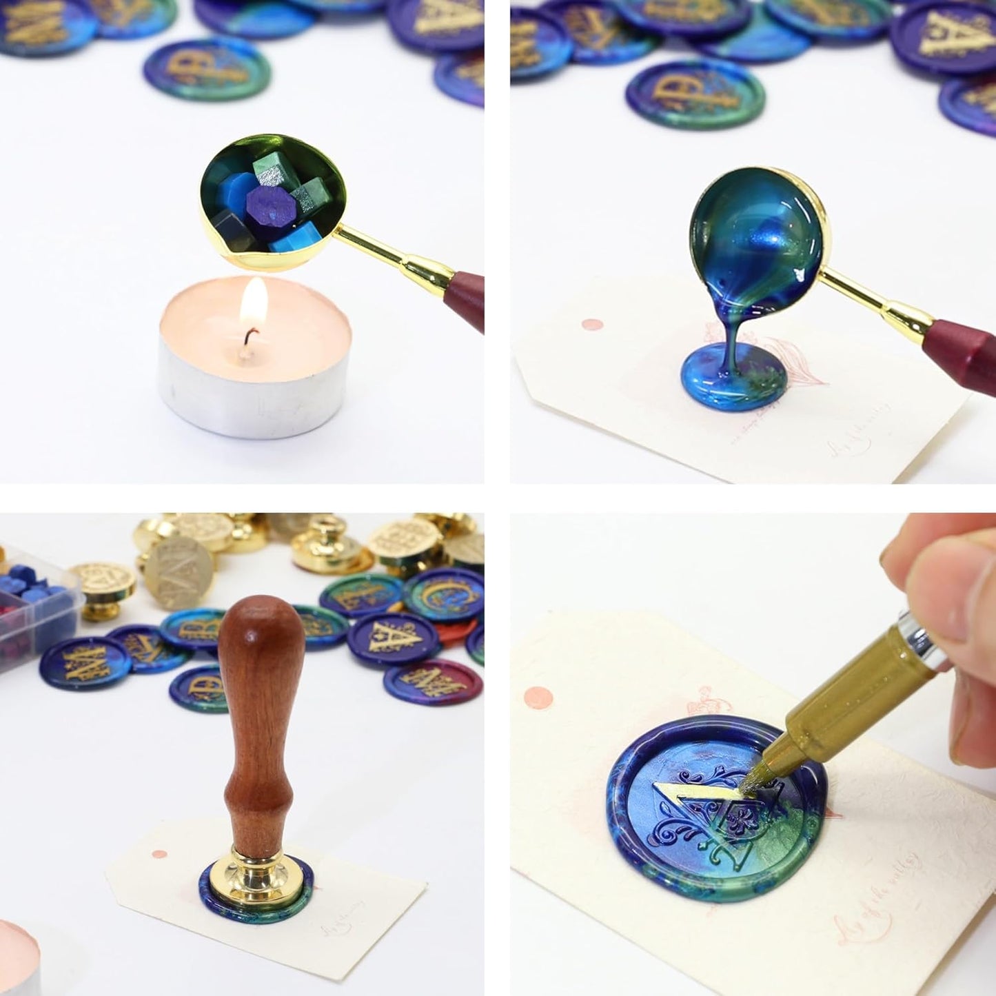 SWANGSA 3D Magnolia Wax Seal Stamp Kit with 200pcs Sealing Wax Beads, Great for Embellishment of Wedding Invitations, Wine Packages, Gift Wraps