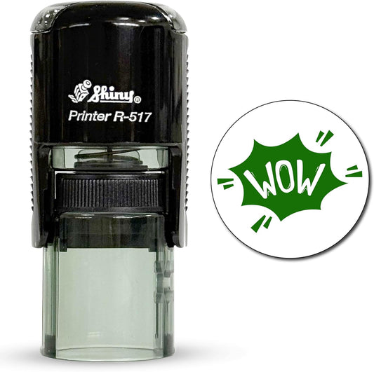 Shiny Wow Teacher Stamp, Round Self Inking Stamp for Classroom, Green Ink