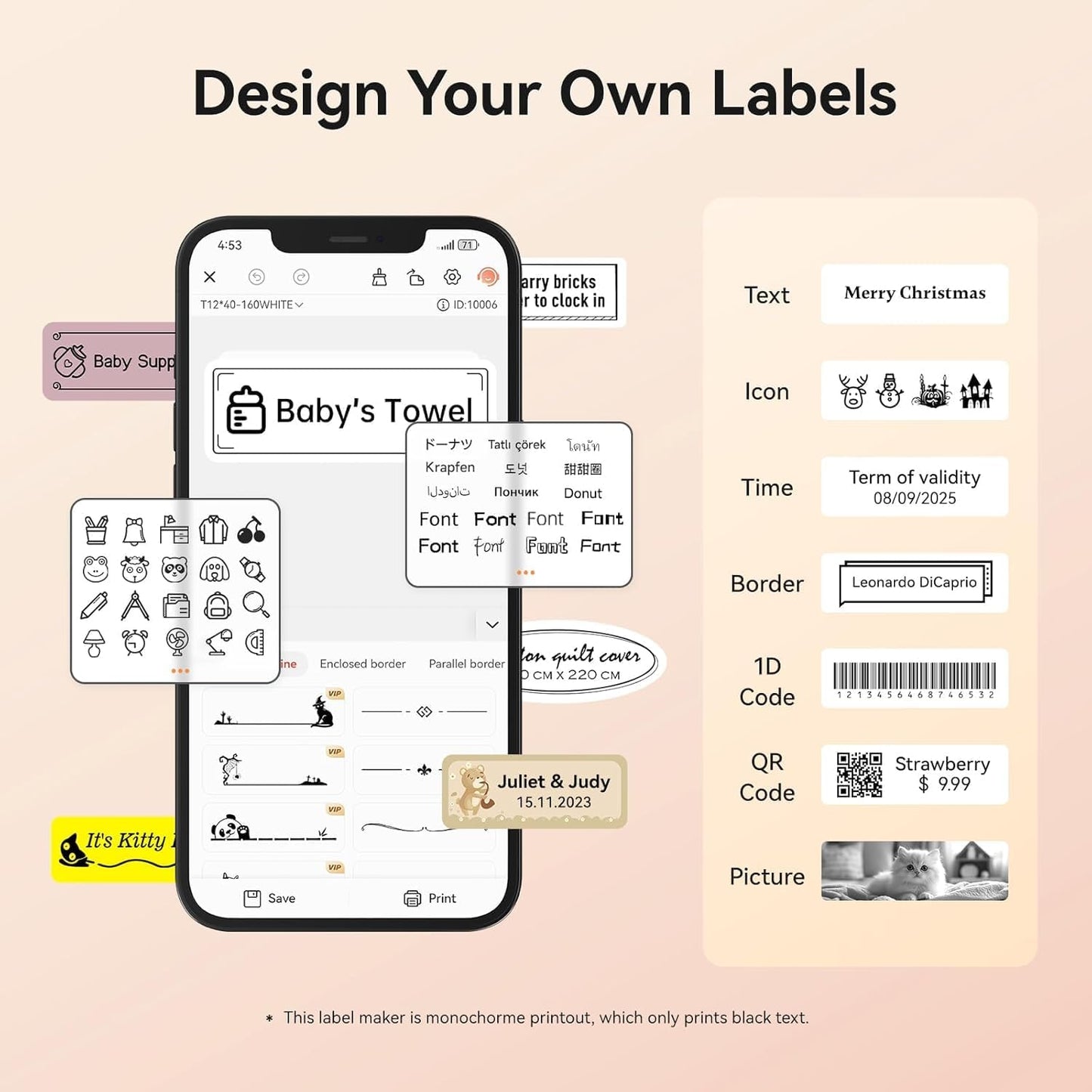 DEEPIN Label Maker Machine Portable Bluetooth Label Maker with Tape, Thermal Label Printer Multiple Templates for Phone, Mini Label Sticker Printer for Business Office Organization Pink