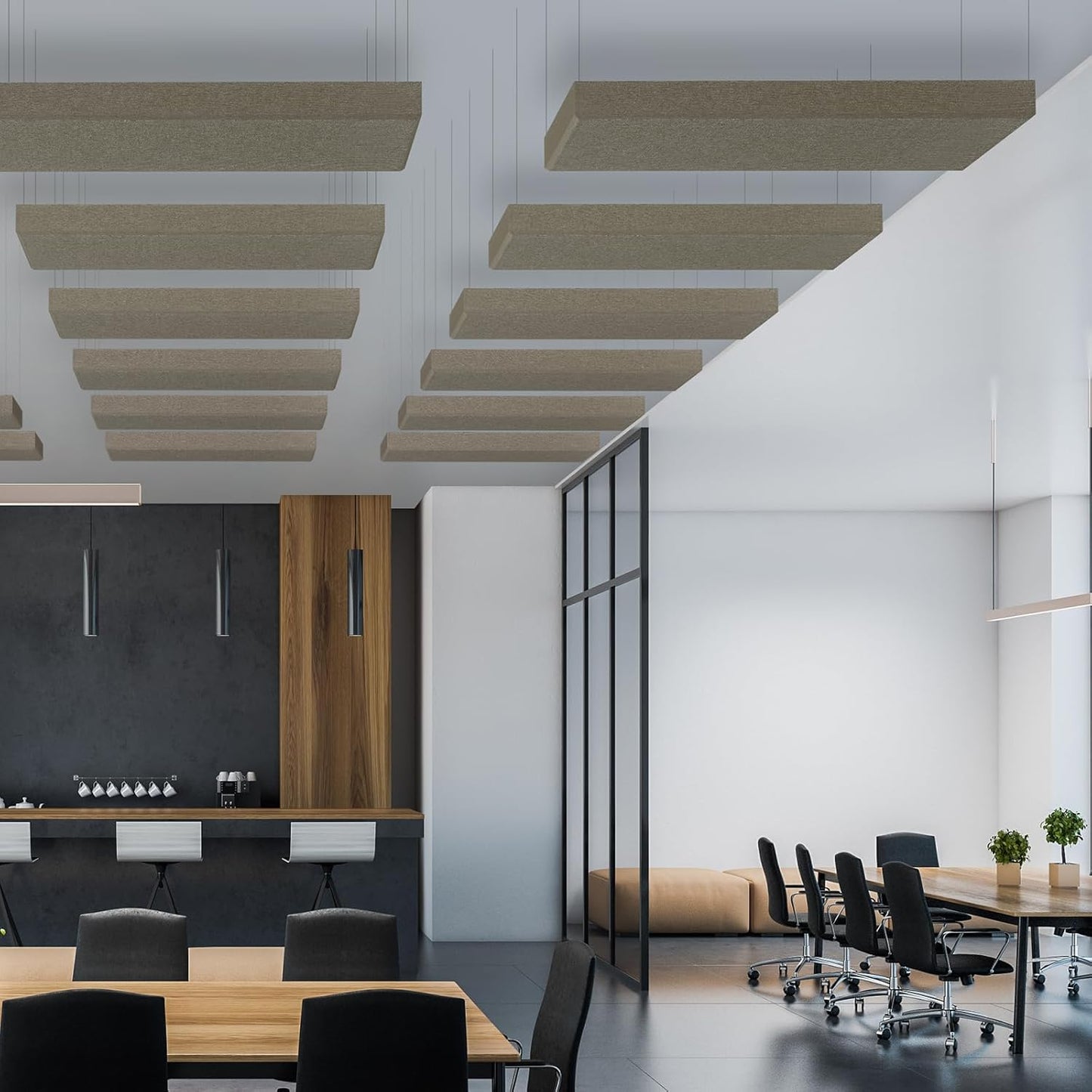 2” Thick Acoustic Panels with Hanging Brackets to the Wall, 2 PCS 47.2” x 11.8” Fiberglass Sound Absorbing Panels for Home Theater Church Office Wall or Ceiling, Light Brown