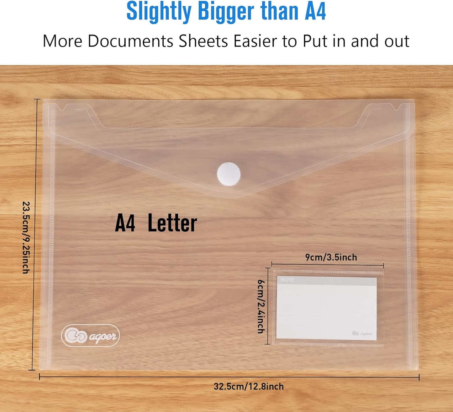 25 Pack Transparent Plastic Envelopes File Folders, A4 Letter Size, Clear Document Folder, Poly Envelopes with Label Pockets, Hook & Loop Closure for School Home Work Office Organizer