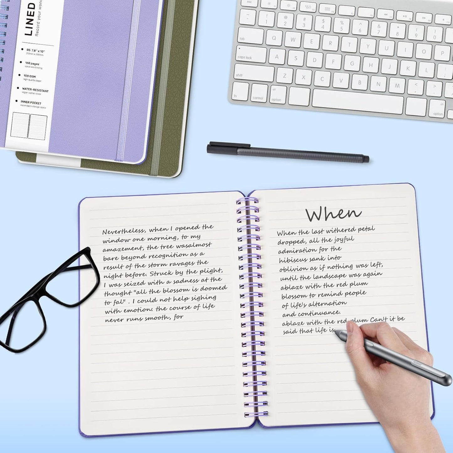 Lined Spiral Journal Notebook, B5 Hardcover Leather Notebook for Work, 7.8''×10'', 100GSM Thick Paper Spiral Bound Journaling Notebooks for Women & Men Office School Note Taking Business, Purple