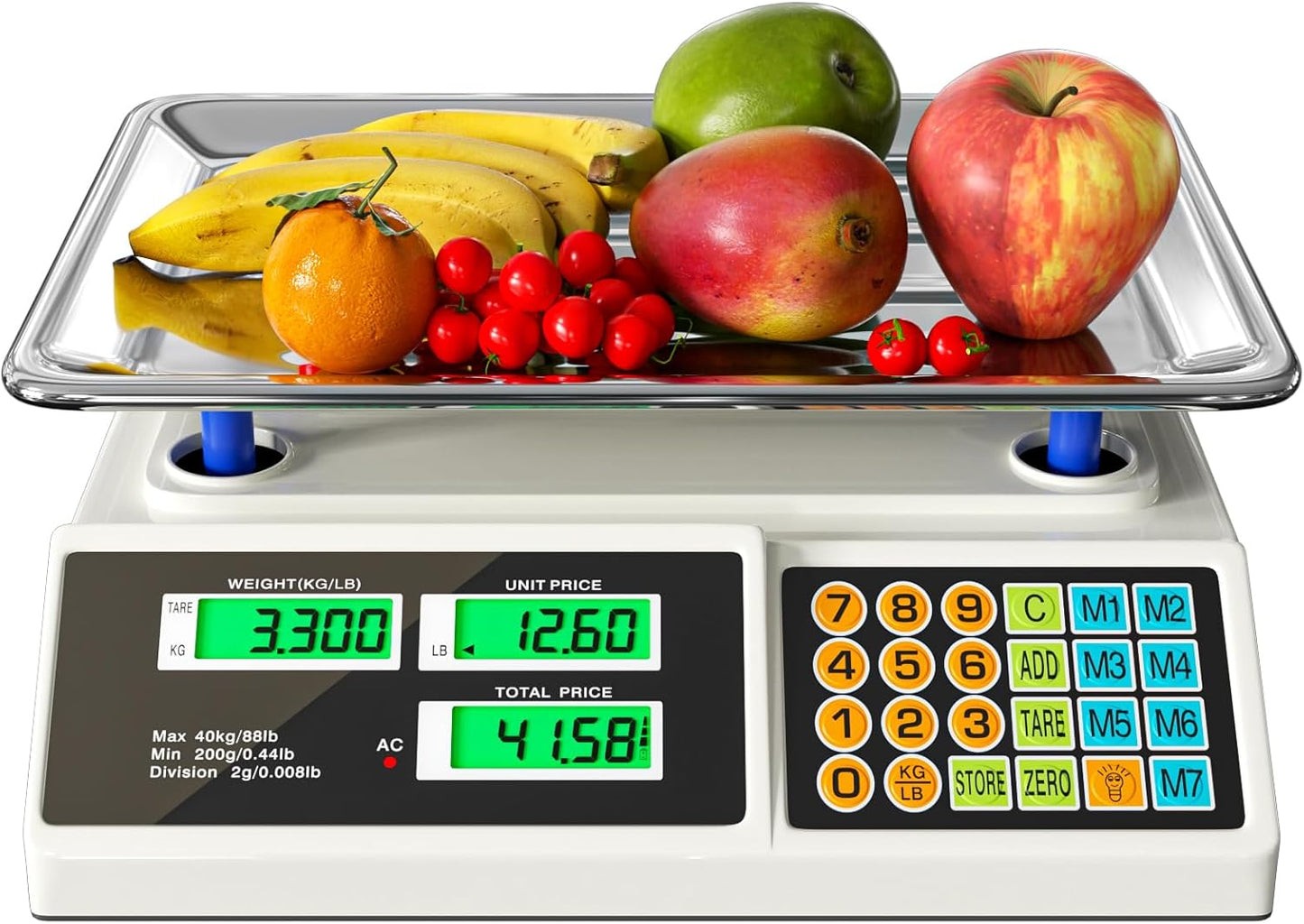 Price Computing Scale 88lb/40kg LCD Digital Commercial Price Scale with Stainless Steel Platform,Produce Scale & Food Scale for Farmers Market, Retail Outlets, Meat Shop (Tray)