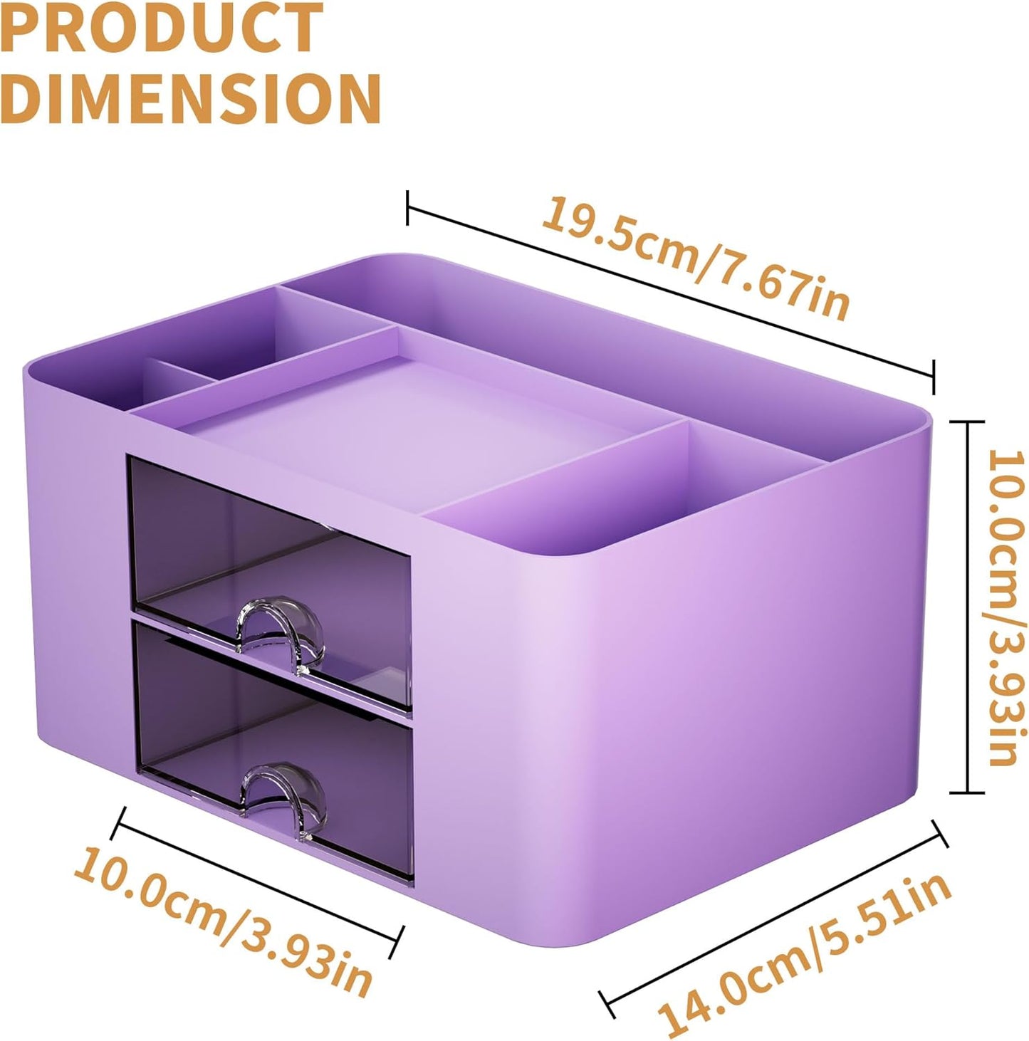 Marbrasse Pen Organizer with 2 Drawer, Multi-Functional Pencil Holder for Desk, Desk Organizers and Accessories with 5 Compartments + Drawer for Office Art Supplies (Purple)