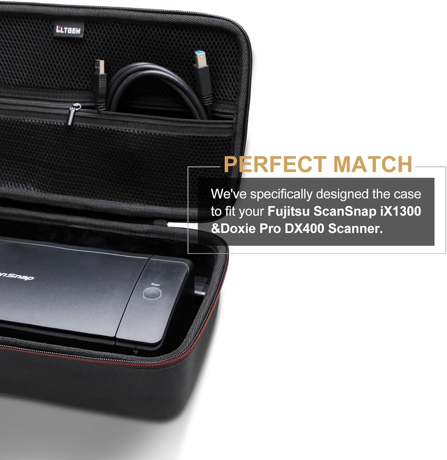 LTGEM Case Compatible with ScanSnap iX1300 Photo & Receipt Scanner or Doxie Pro DX400 Compact Scanner, Duplex Scanner Case, Black