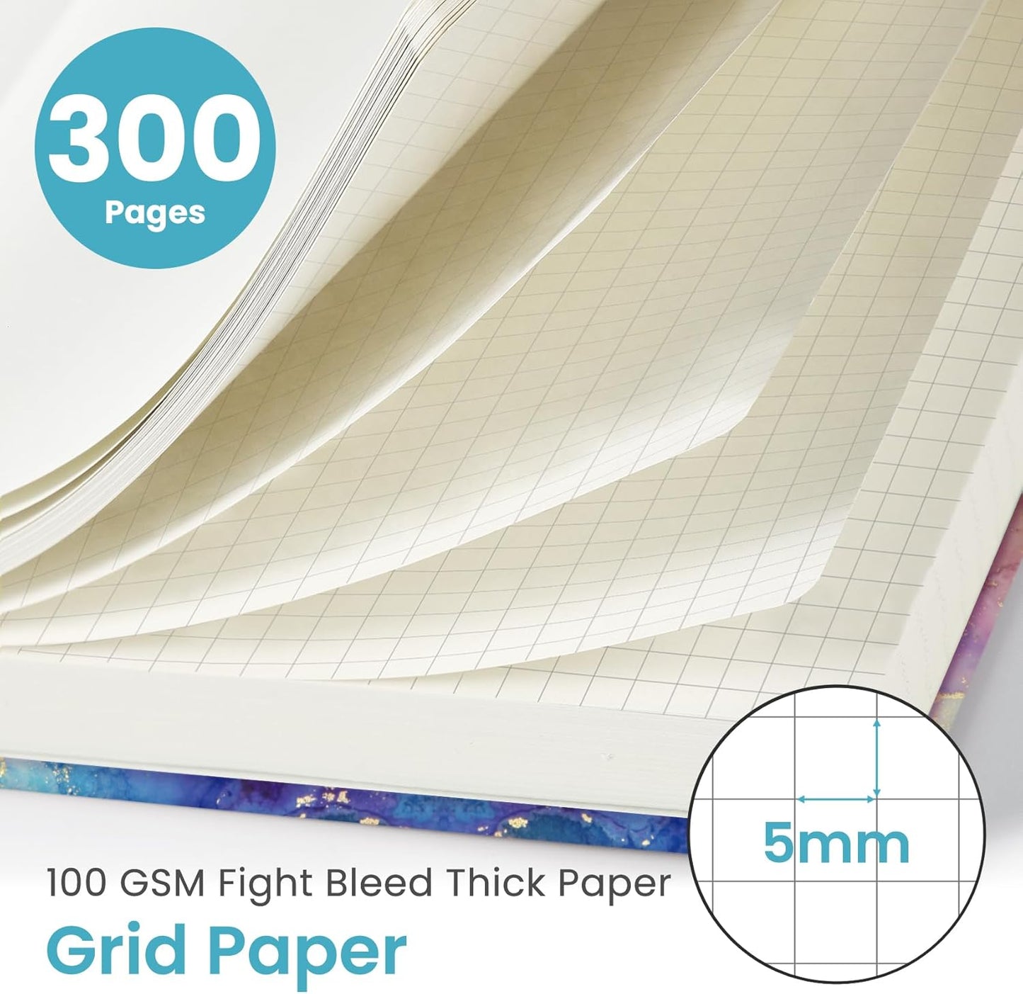 Spiral Graph Paper Notebook Journal for Work, 300 Pages, Thick B5 (7.1"x10") Grid Journals for Women & Writing, Hardcover Notebook for Note Taking, Perfect for Work School Note Taking Business, Color Splash
