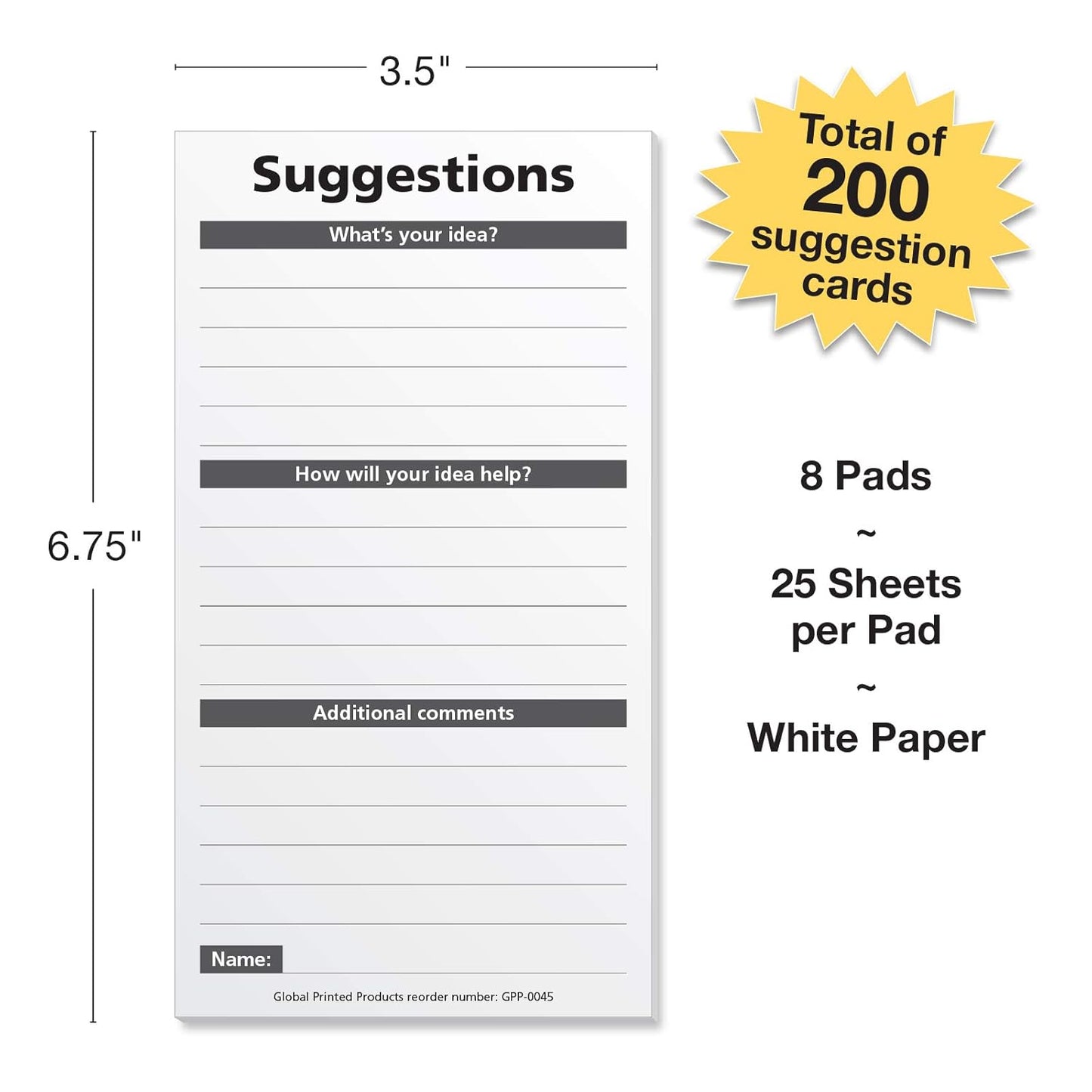 Global Printed Products 200 Suggestion Cards for Suggestion Box (Pack of 200)