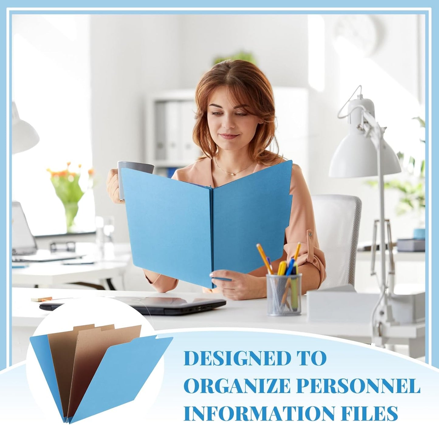 24 Pcs Classification Folders Letter Size, 2 Pocket Dividers Pressboard File Folder with Fasteners, Expanding File Organizer Bulk for Teachers, Clergy, Office, Church, Christmas (Blue)