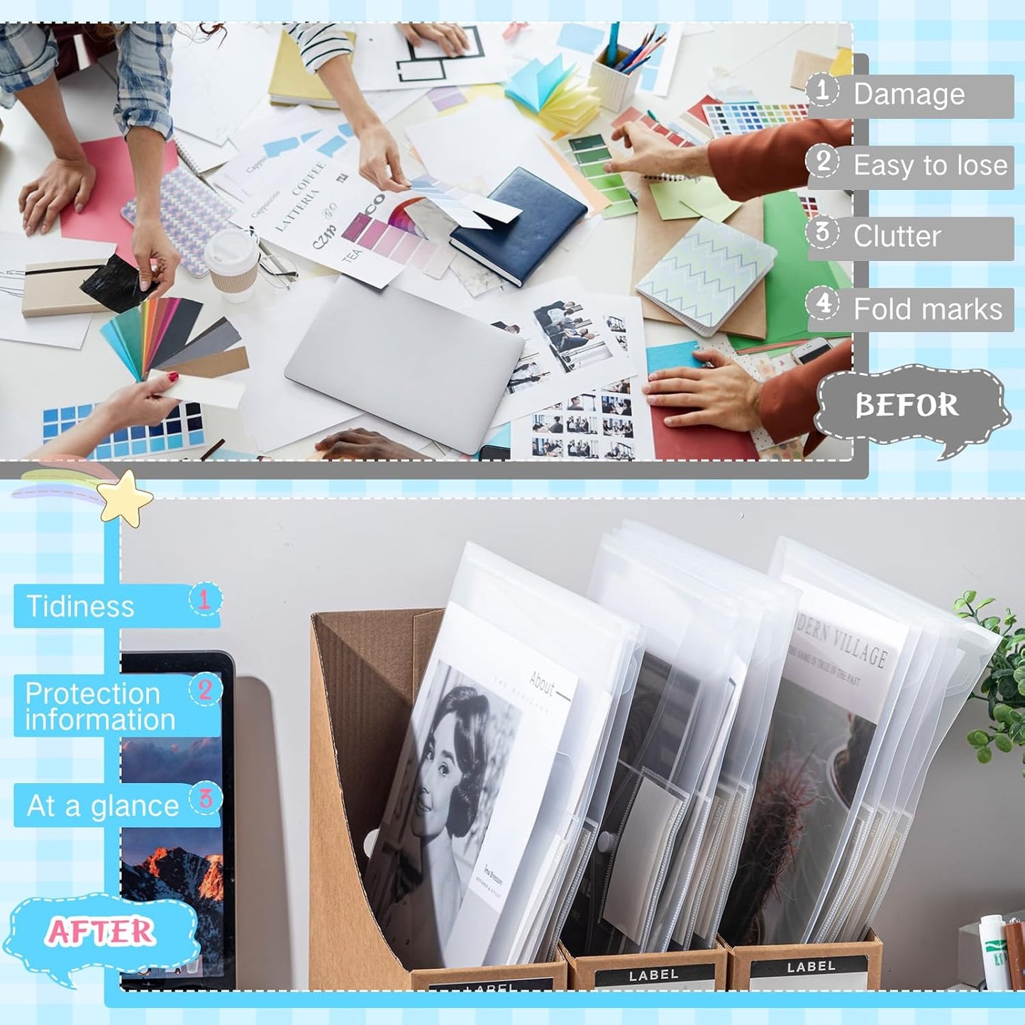 Zhehao 100 Pcs Clear Envelopes with Snap Button Closure A4 Letter Size Plastic Envelope Folder Poly Document File Folders for Home Office(Clear,Pocket Style)