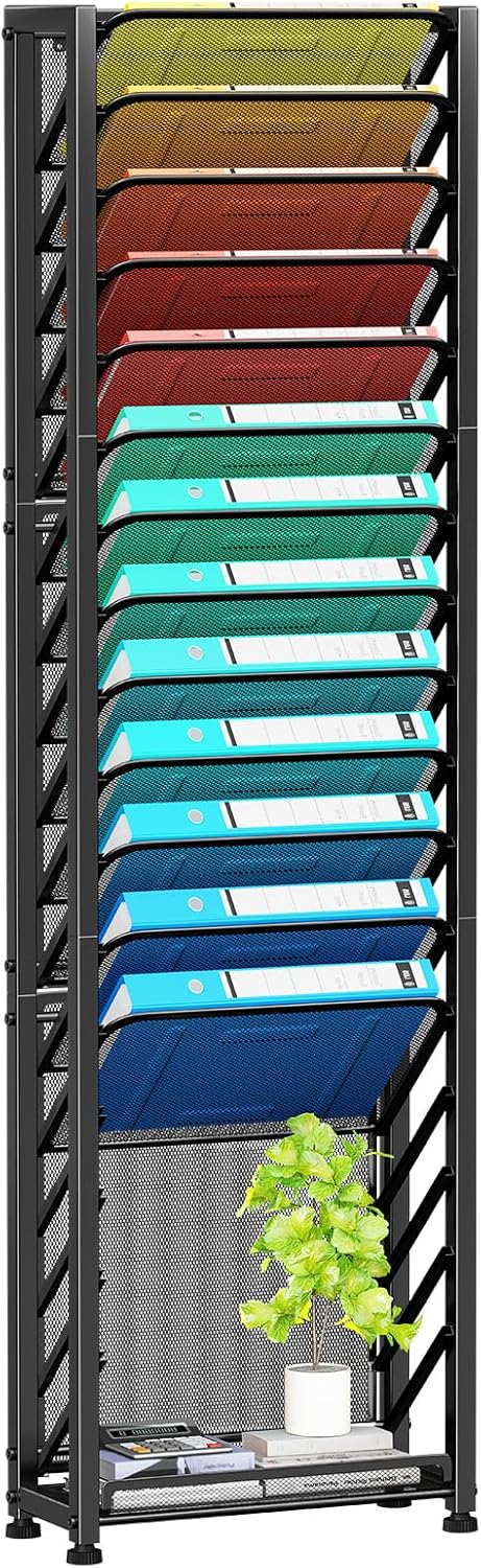 Simple Trending Wall File Organizer, 18-Tier Mesh Hanging Paper Document Folder Holder, Desktop Metal Files Storage Rack for Office and Home, Black