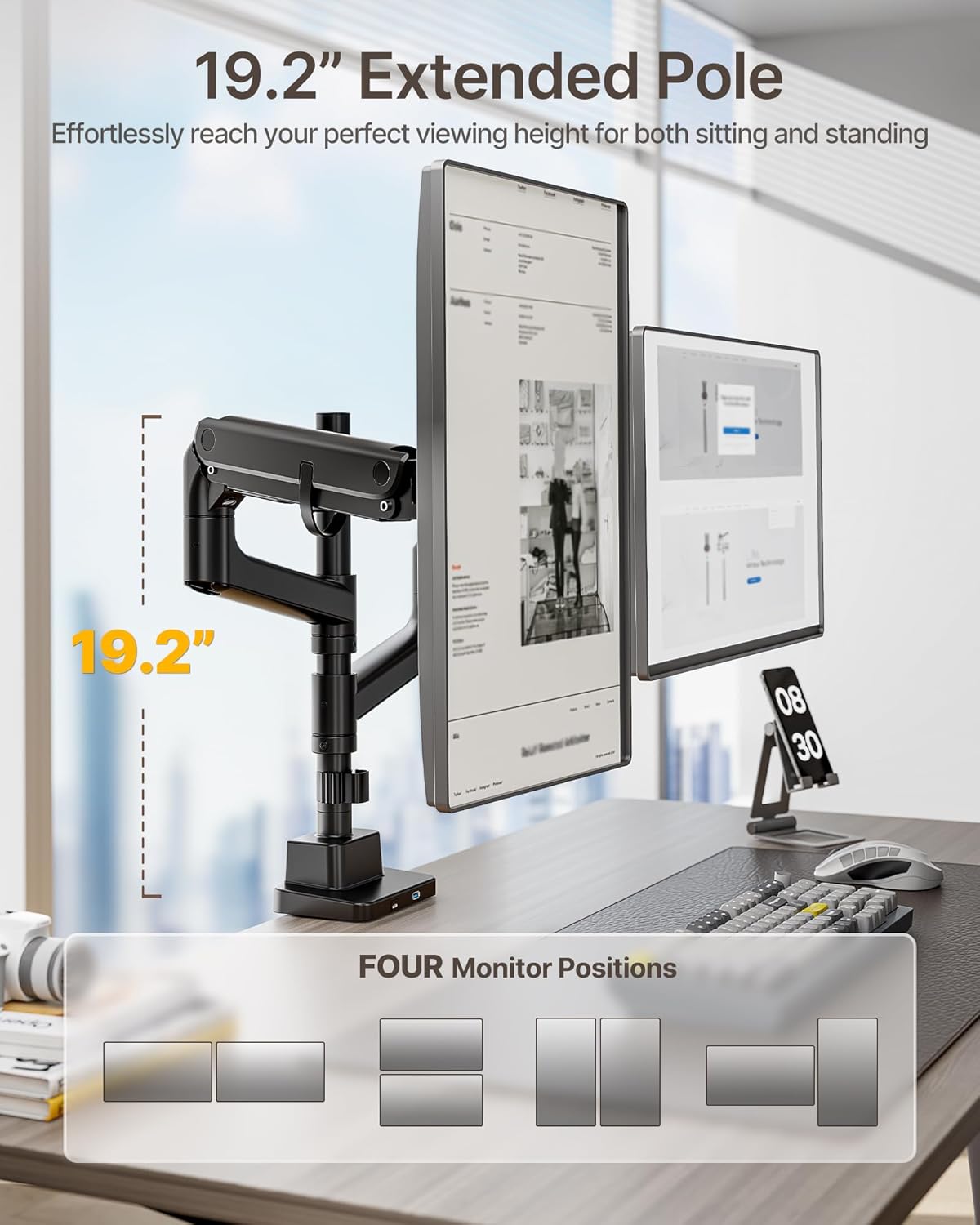 monTEK 17-57 Inch Dual Ultrawide Monitor Arm for Up to 59.4lbs Screen, Aluminum Heavy-Duty Gas Spring Vertical Stackable Curved Screen Adjustable Monitor Stand,75/100mm Vesa Mount, Black