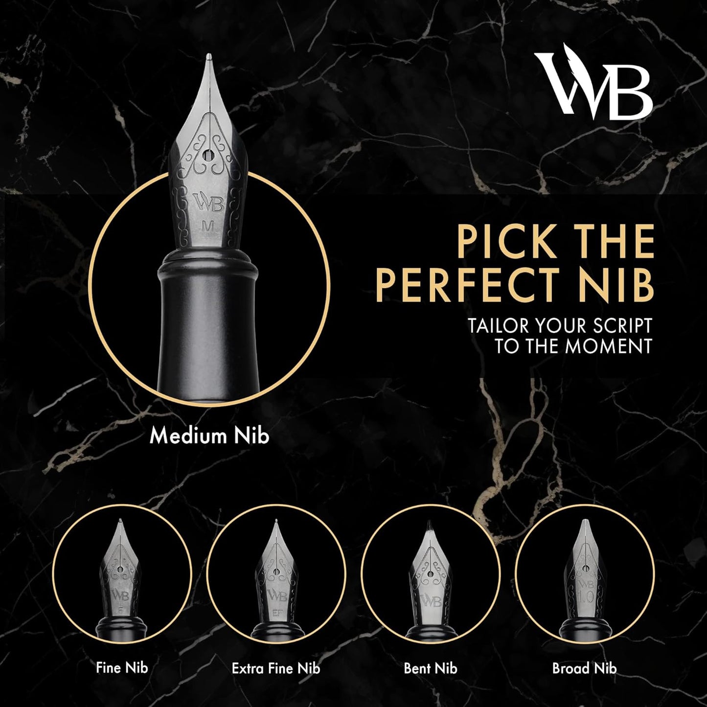 Wordsworth & Black Fountain Pen Set, Bent Nib, Includes 24 Pack Ink Cartridges, Ink Refill Converter & Gift Box, Calligraphy, [All Black], Perfect for Men & Women