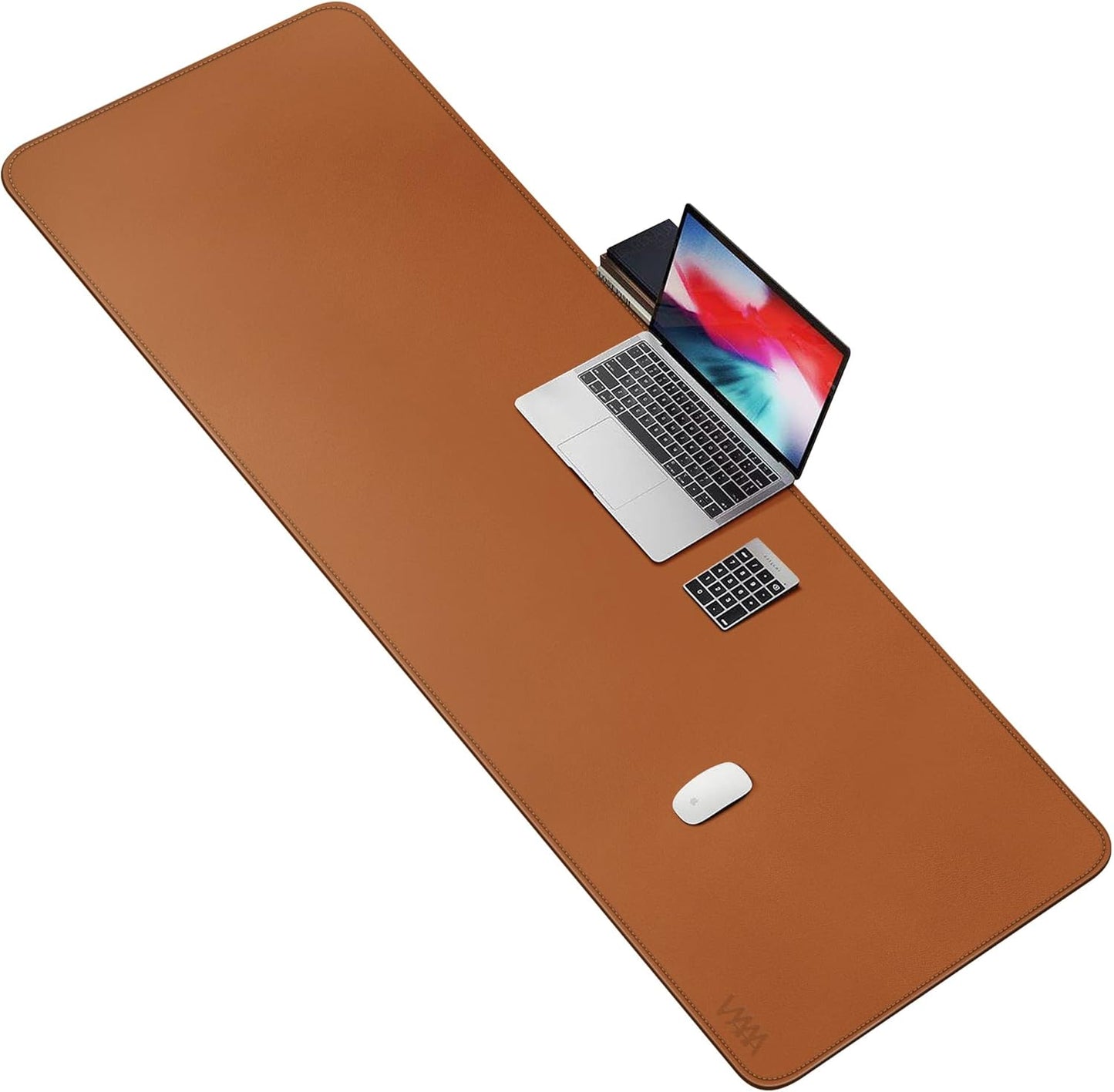 Vyaaa Desk Mat on top of Desks, 63" x 24" PU Leather Desk Mat, Large Desk Blotter Pad for Office, Home, Gaming, Computer, Laptop, Keyboard and Mouse - Light Brown