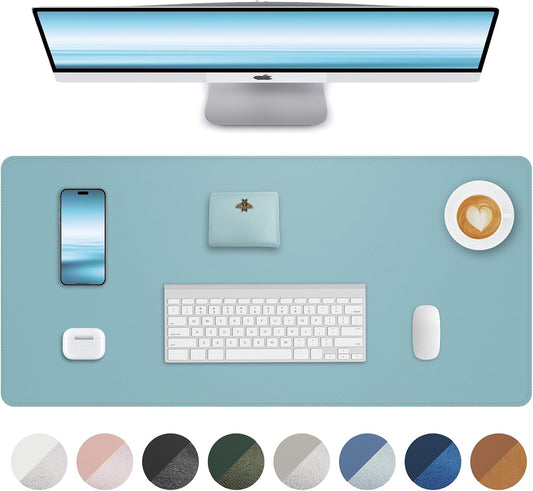 Leather Desk Pad Protector, Non-Slip, Waterproof PU Blotter Mat, Mouse Pad, Desk Cover for Office and Home (Teal, 36" x 17")