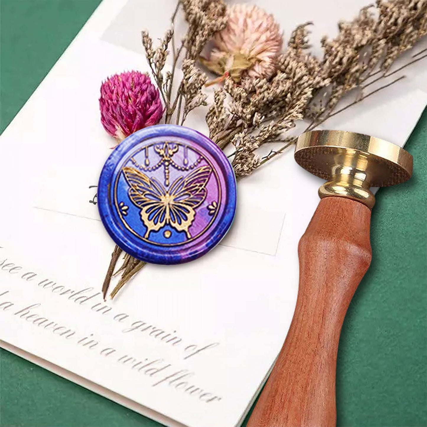 Animal Wax Seal Stamp with Removable Brass Head Wooden Handle - Butterfly Stamp for Envelope Sealing