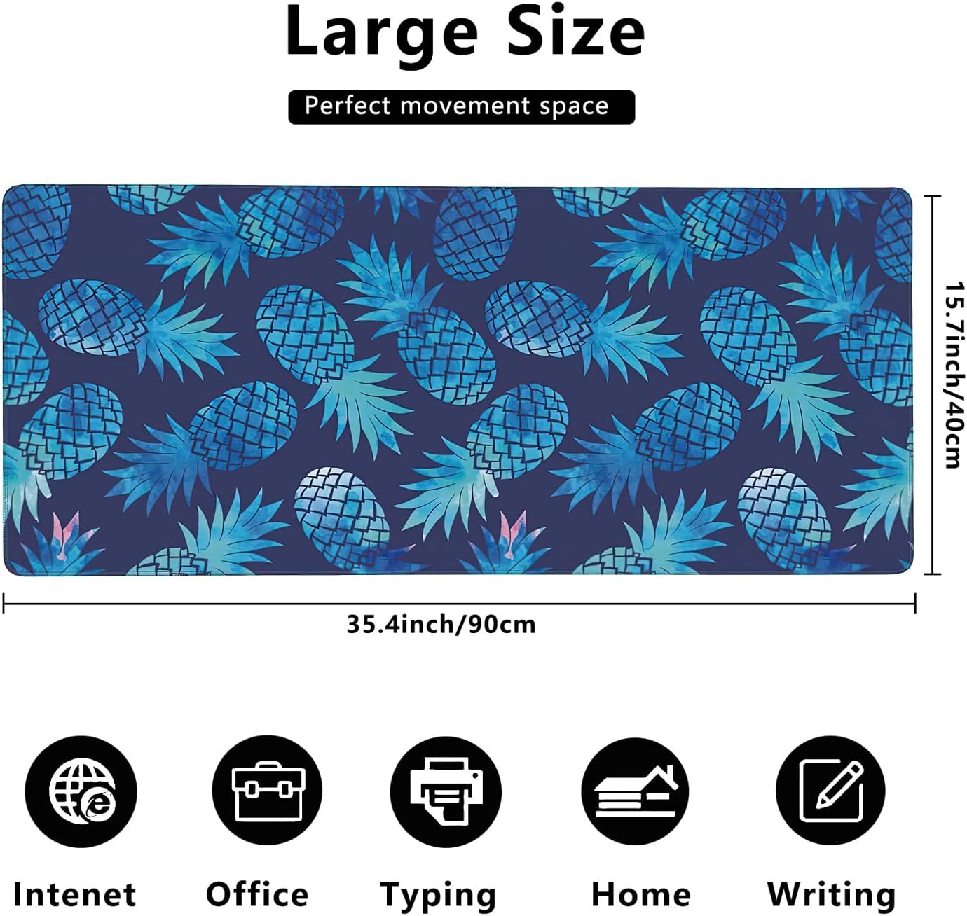 Watercolor Vintage Pineapple Extended Gaming Mouse Pad Large Desk Mat with Non-Slip Rubber Base and Stitched Edges,Keyboard Mouse Mat Desk Pad for Work,Game,Office,Home 35.4 * 15.7 Inch