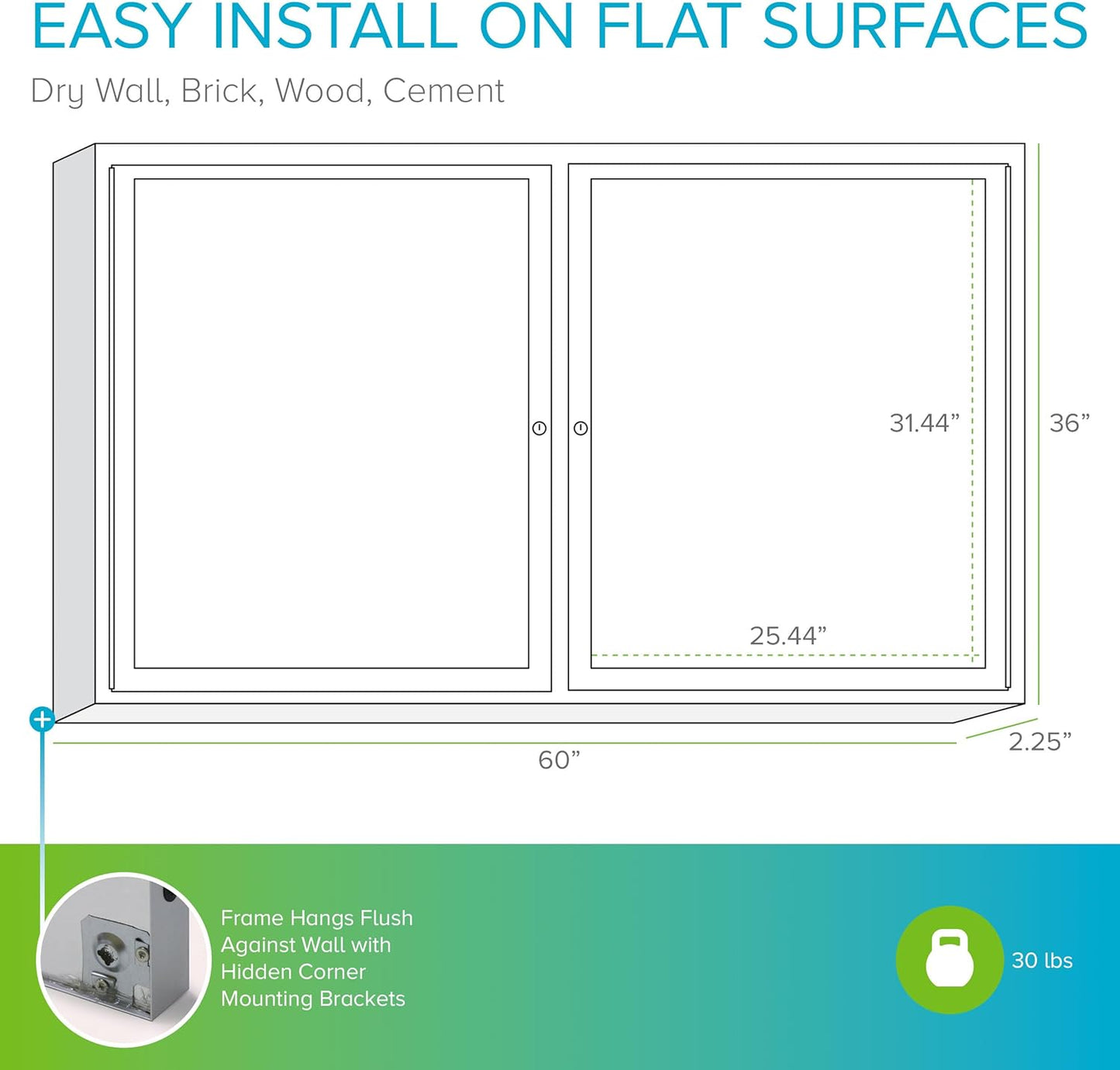 Ghent 36"x60" 2-Door Outdoor Enclosed Vinyl Bulletin Board, Shatter Resistant, with Lock, Satin Aluminum Frame - Caramel (PA23660VX-181), Made in the USA
