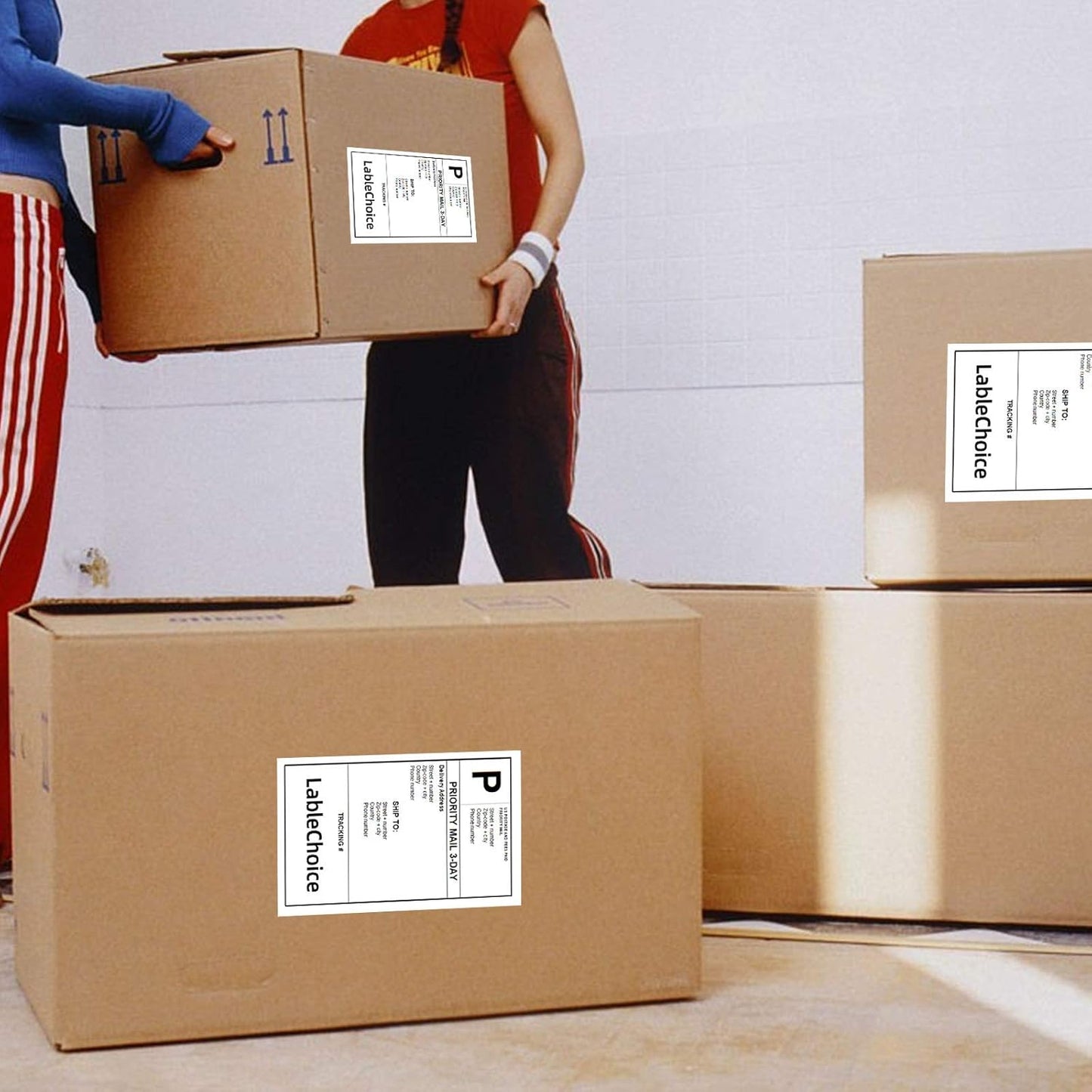 4 Stacks 2000 Labels 4" x 6" Fanfold Direct Thermal Labels with Perforated line, Permanent Adhesive, White Mailing Shipping Labels Compatible with Zebra, Rollo, Munbyn (500 Labels/Stack)