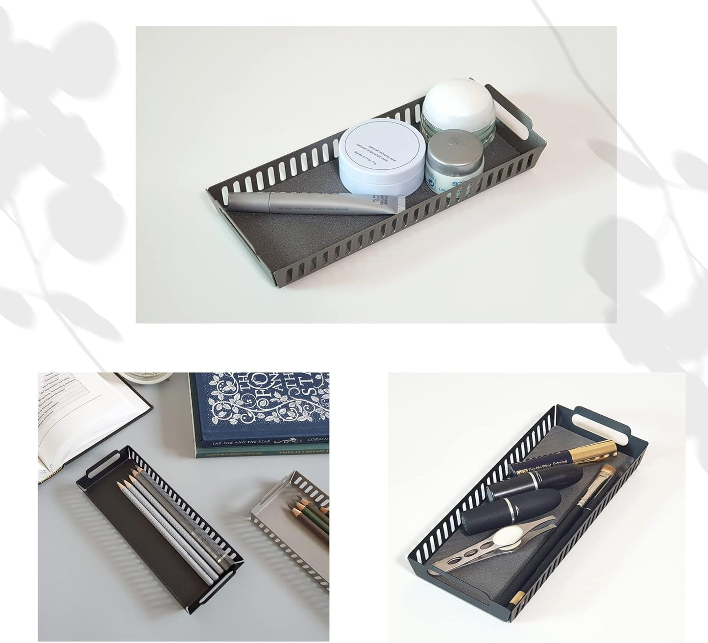 Metal Pen Pencil Tray Holder Office Desk Drawer Organizer Small Vanity Accessory Storage (Black)