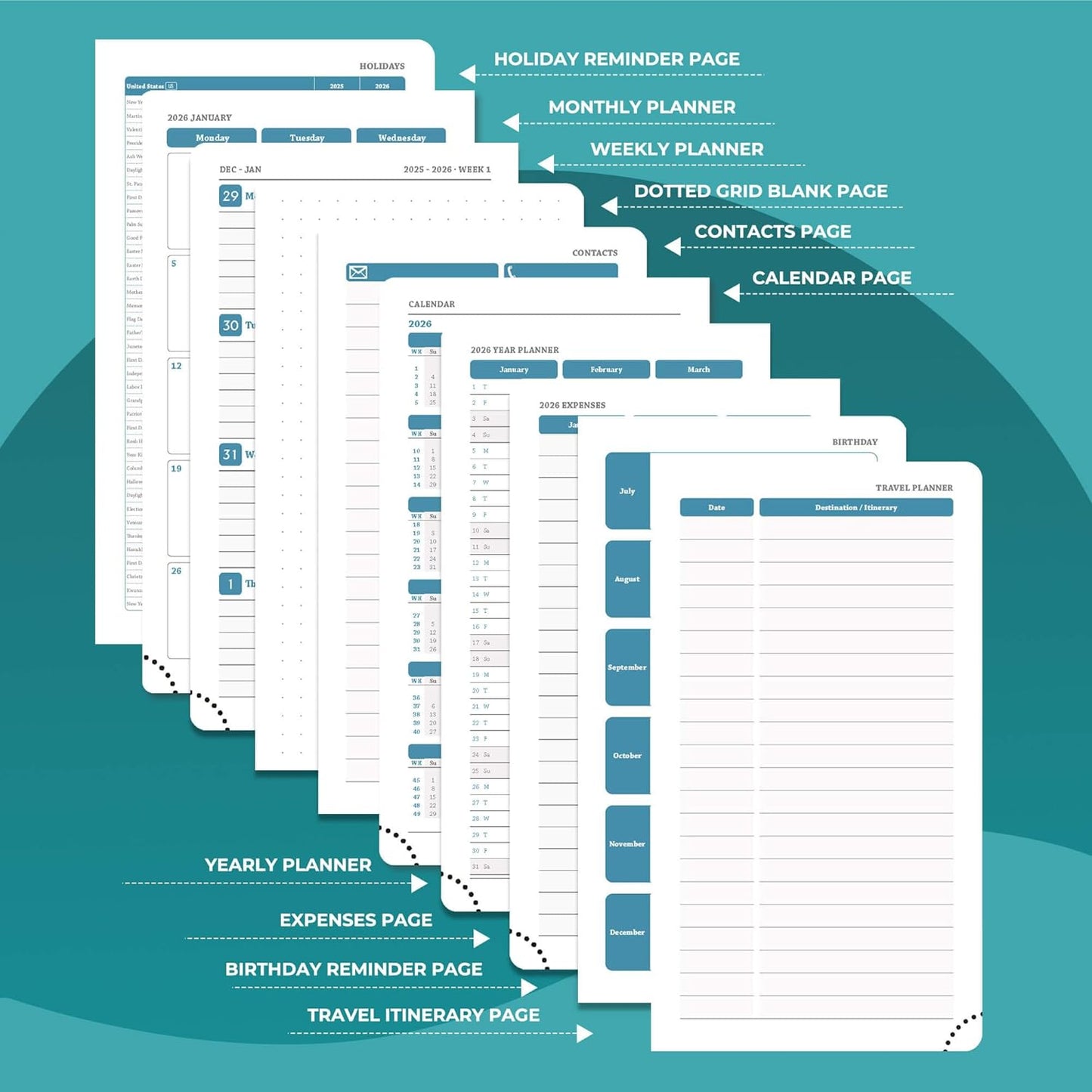 Planner 2026 Daily Weekly and Monthly,6.5"x3.75",12 Months Spiral Bound Calendar Agenda with Self-adhesive Pen Holder,2026 Appointment Book with Vegan Leather Soft Cover,Light Blue