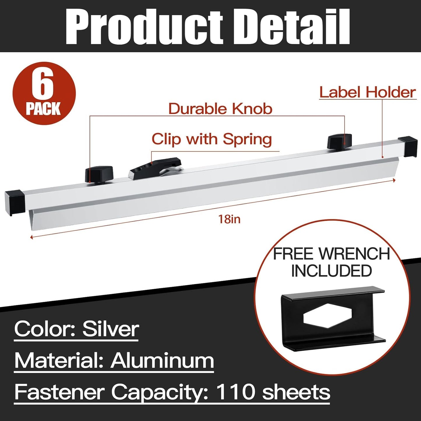 Estune 6 Pcs Blueprint Hanging Clamps Binding Strips Storage for Construction Paper Poster Plans Drawings Arts(18 Inches)