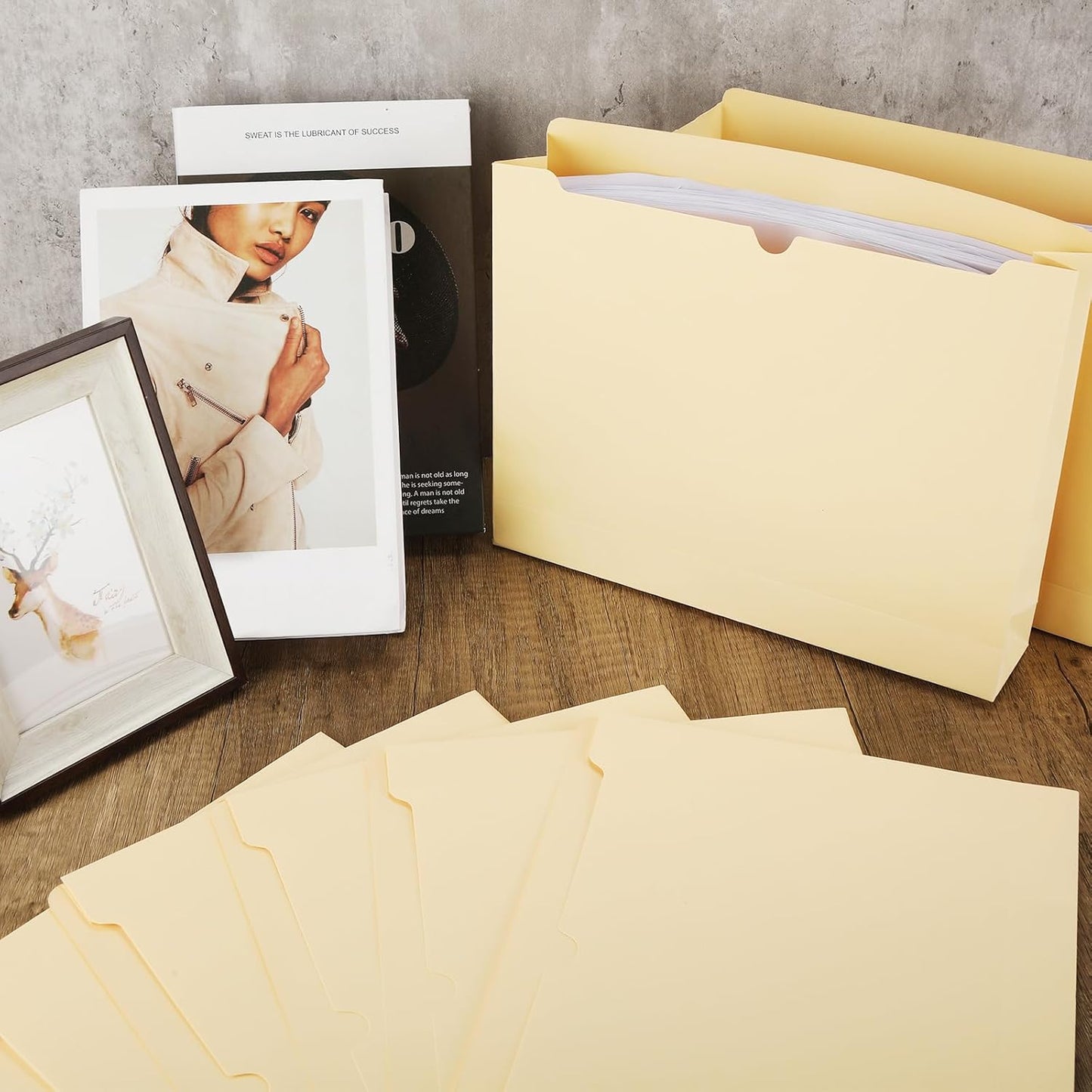 Zhehao 100 Pcs File Jackets Reinforced Straight Cut Tab Pocket Folders Expandable File Folder Expanding Paper Organizer with Tabs Expansion Pocket, Letter Size(Beige Color)