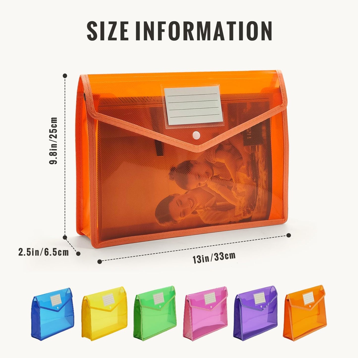 Plastic Expanding File Folder,Envelope Folders for Documents, File Folder Organizer Holder with Snap Closure,Waterproof Transparent File Folder,Large Capacity, Fit Letter/A4 Size (Multicolor-12 Pack)