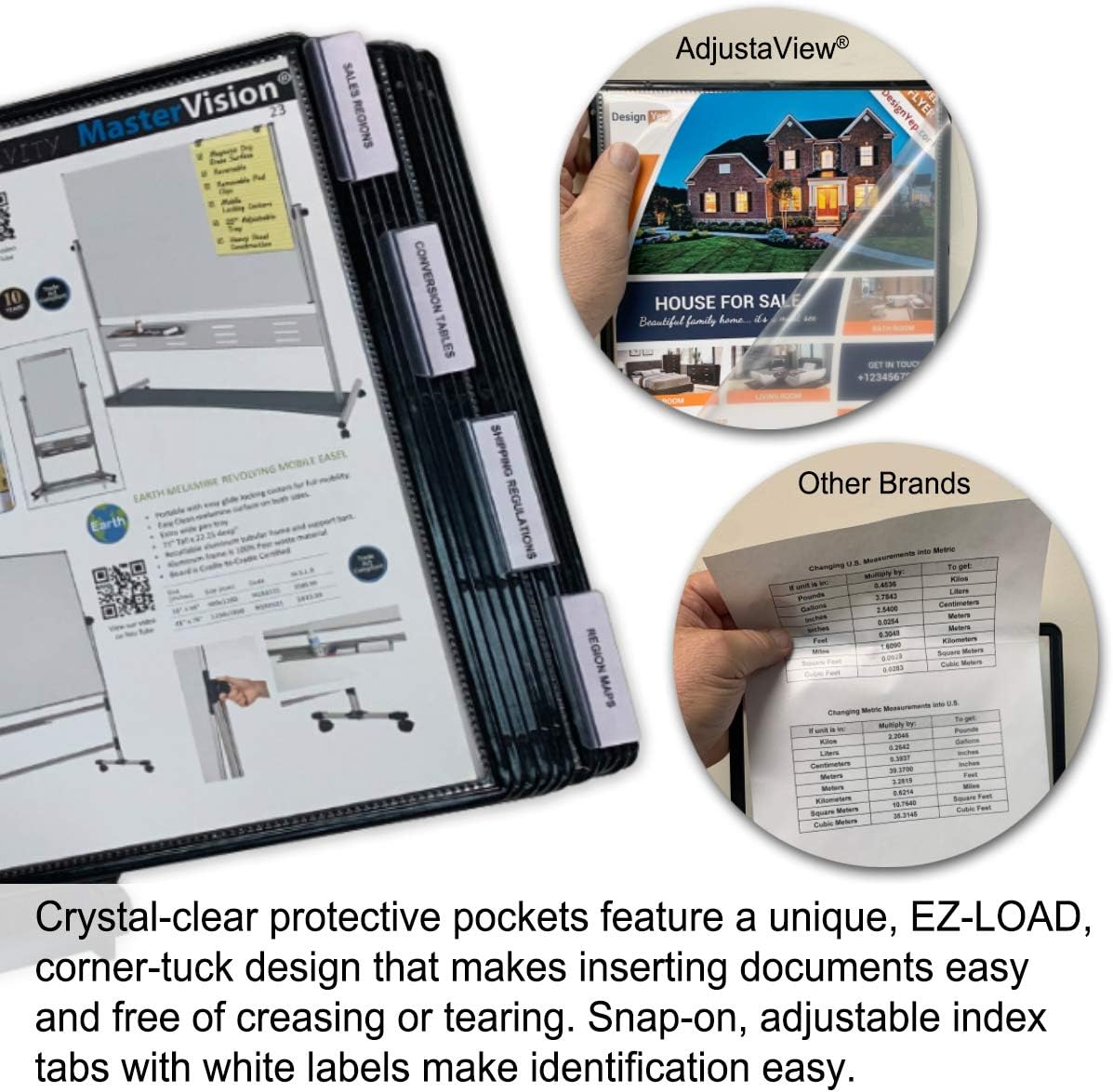 Ultimate Office AdjustaView 20-Pocket Desk Reference Organizer with Easy-Load Pockets and Compact Weighted Base for Stability, Black Pockets