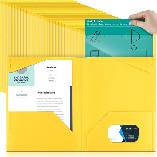 Henoyso 150 Pcs Plastic Folders with Clear Front Pockets Bulk Heavy Duty File Folders with 2 Pockets and Card Slot for Student Teacher Back to School Supplies Office Presentation (Yellow)