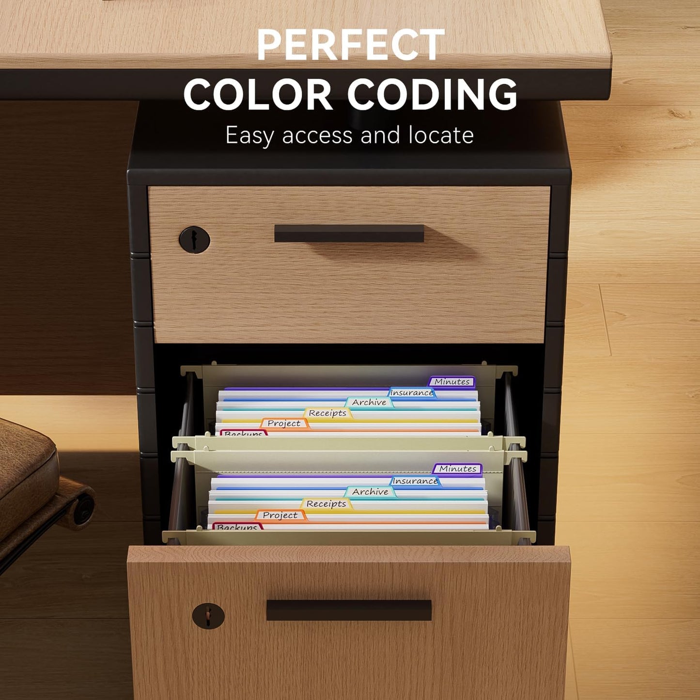 ThinkTex Plastic Expanding Hanging File Folders, 7 Innovative 1.2" Accordion Pockets, Large Capacity, Multi-Color Tabs, Letter Size for Filing Cabinet - Yellow