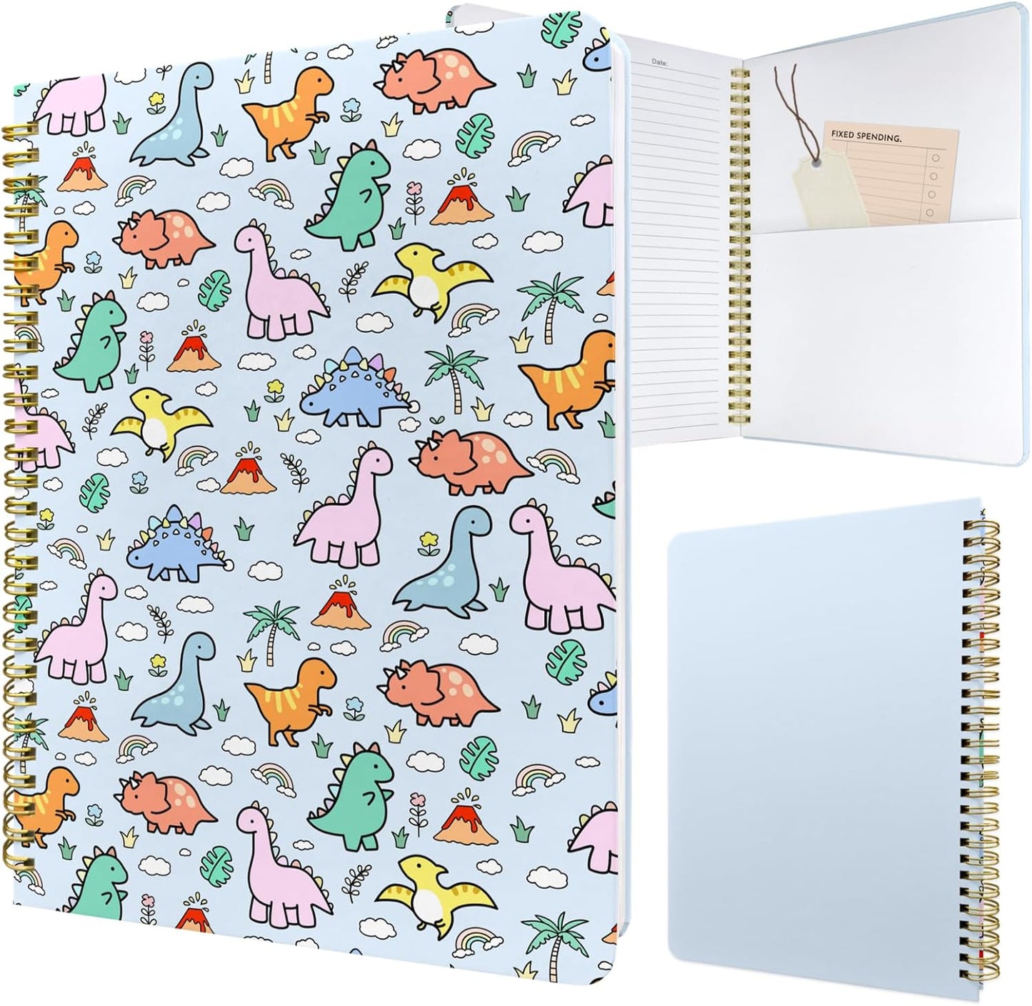 Cute Spiral Notebook journal B5 Aesthetic Pretty Design for Women Girls Kawaii with Pocket, 10 x 7.2 inch, Lined, Little Dino