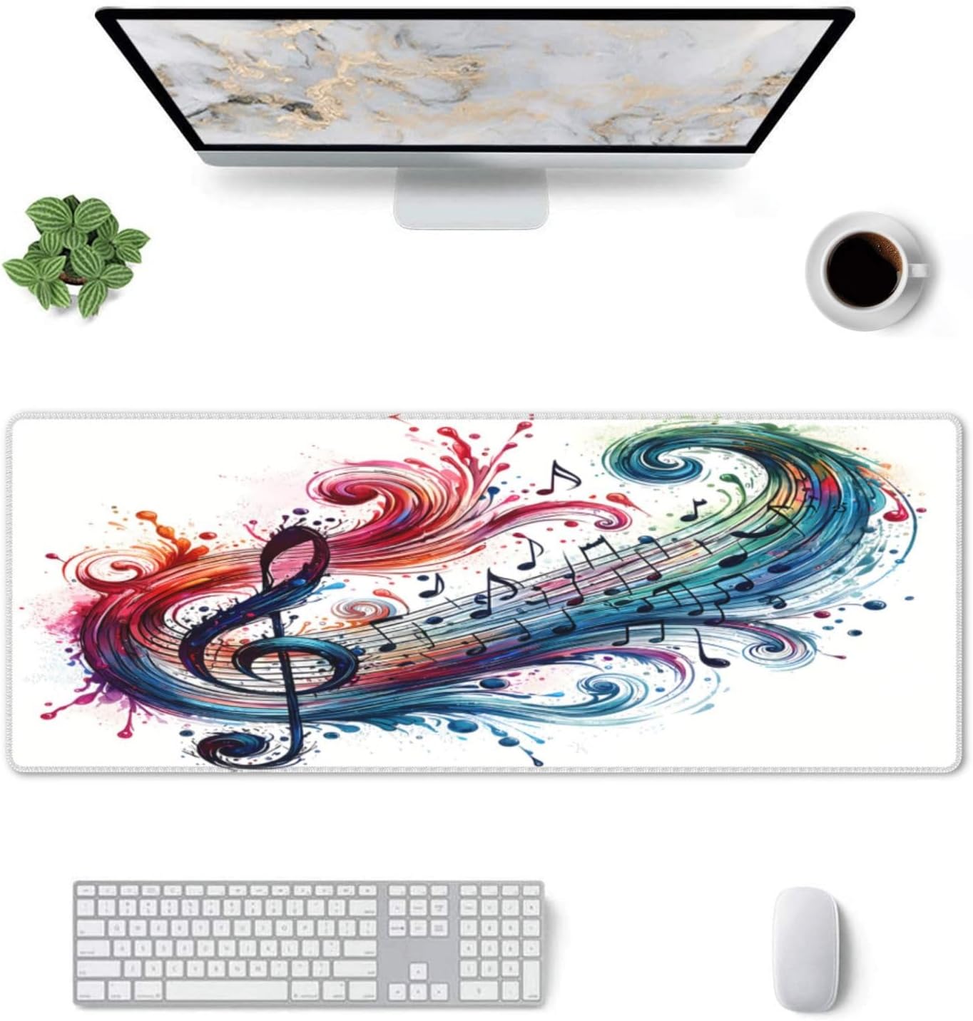Gaming Mouse Pad, Large Non-Slip Rubber Base Mousepad, Keyboard Mouse Mat, Desk Pad with Stitched Edges, 31.5x11.8inch, Musical Note