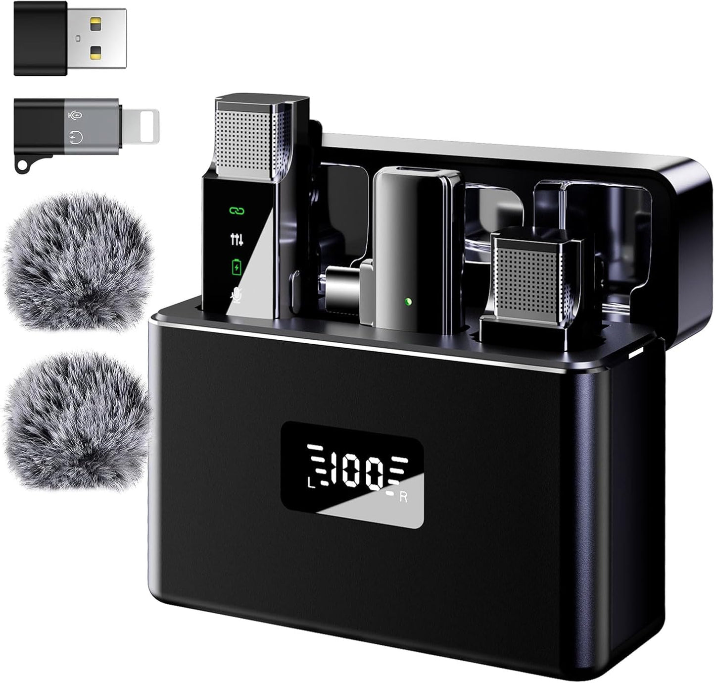 2 Wireless Lavalier Microphone for iPhone Android Phone PC, Pro Lapel Mic System Mini, USB-C/Lightning, 48KHz 24Bit, 30H Battery, Noise Cancelling,Reverb for Video Recording Podcast Stream Vlog