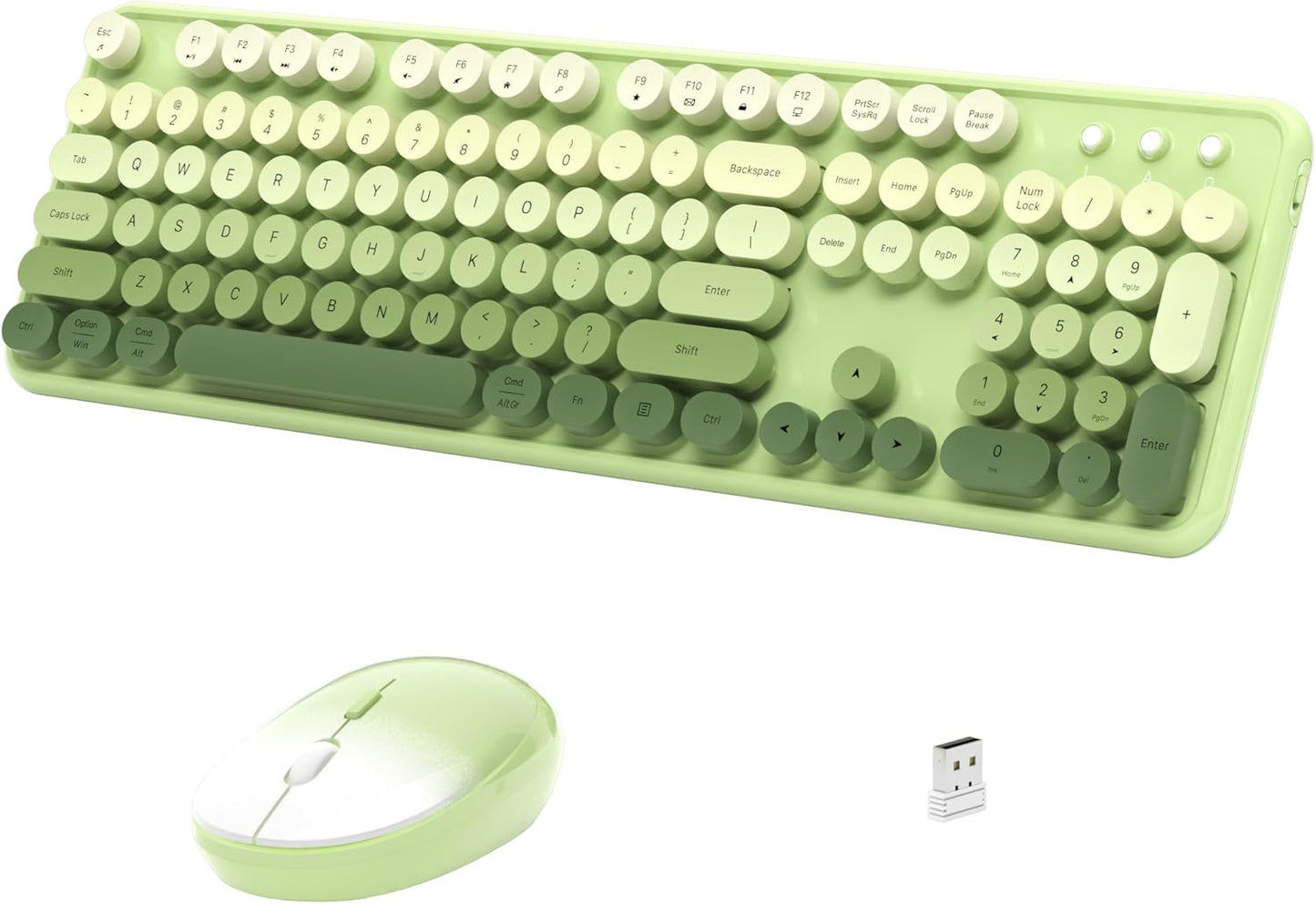 Wireless Keyboard and Mouse, Full-Size Retro Typewriter Keyboard with Round Keycaps, 2.4GHz for Windows, Mac, Laptop, PC, Desktop (Green Gradient)