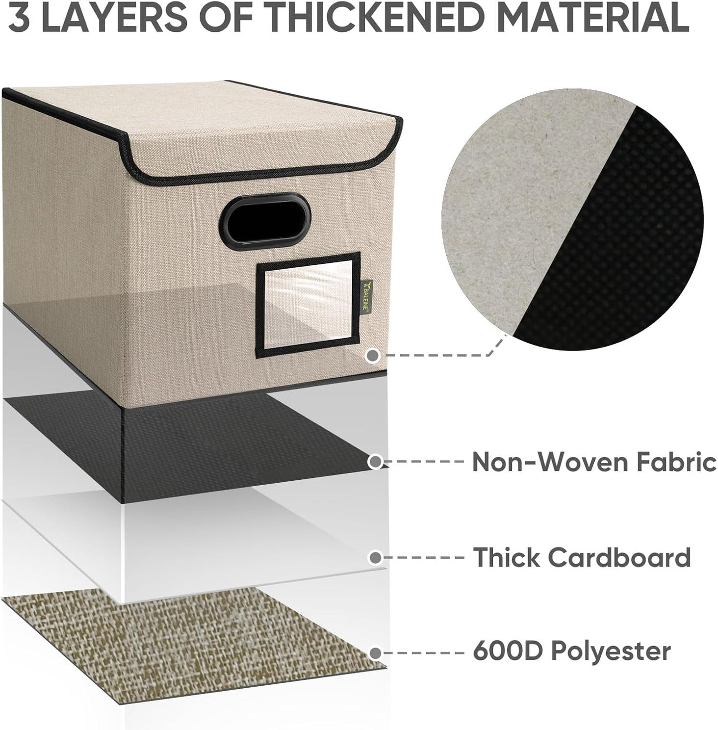 BALEINE File Organizer Box with Lid, Collapsible File Folder Organizer with Plastic Slide, Hanging File Folder Box for Office Document Storage (1 Pack, Beige)