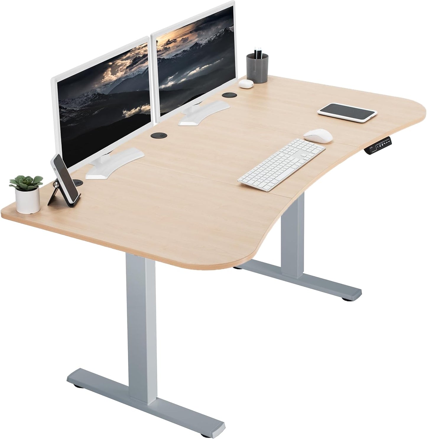 VIVO Electric 63 x 32 in Standing Desk, Memory Height Adjustment, 1B Series, Light Wood Top Gray Frame, DESK-KIT-1G1C