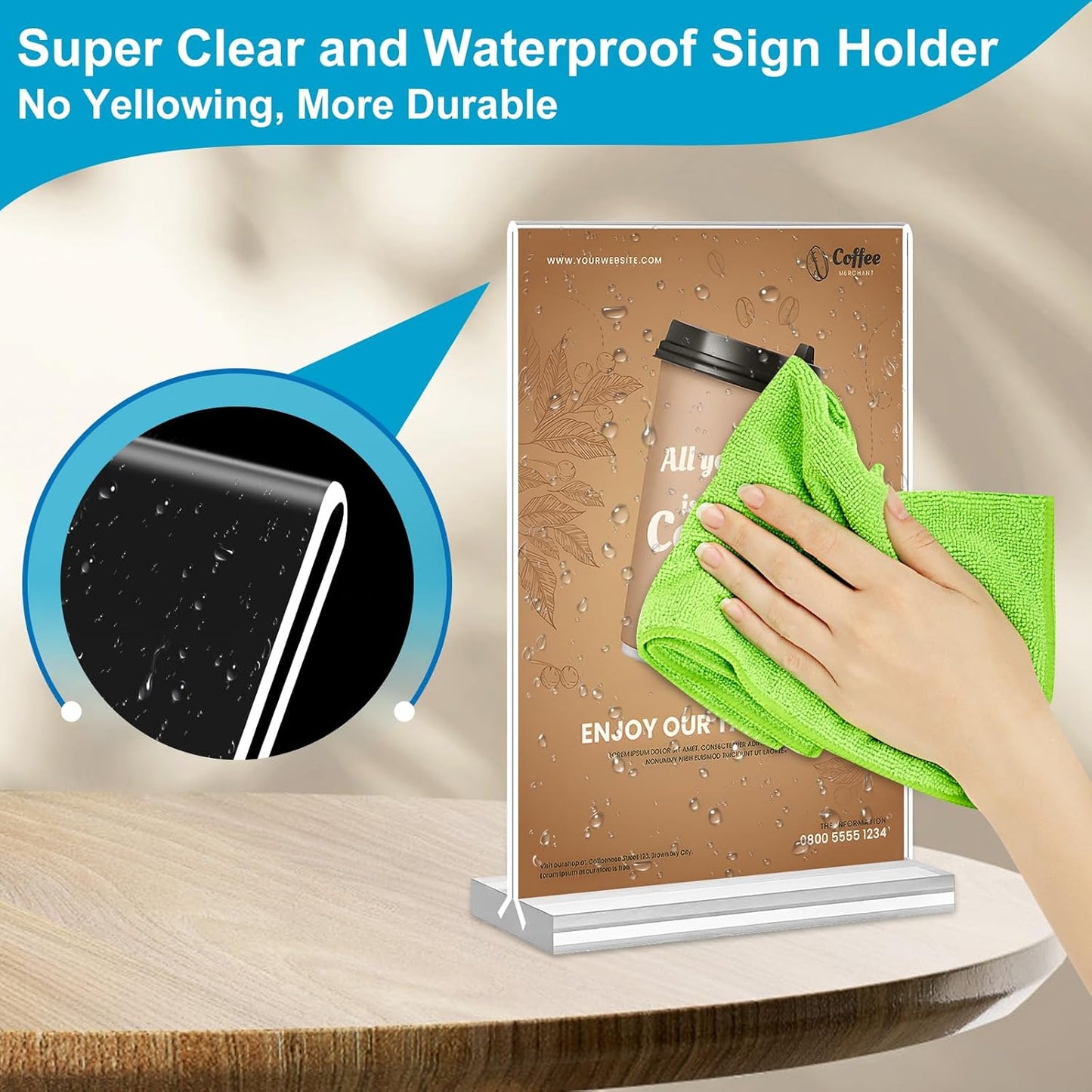 Acrylic Sign Holder 5x7, 10 Pack Clear Double Sided Table Menu Vertical Display Stand Desktop Display Stand Paper Holder Table Sign Suitable for Restaurants Office Store Show Fair