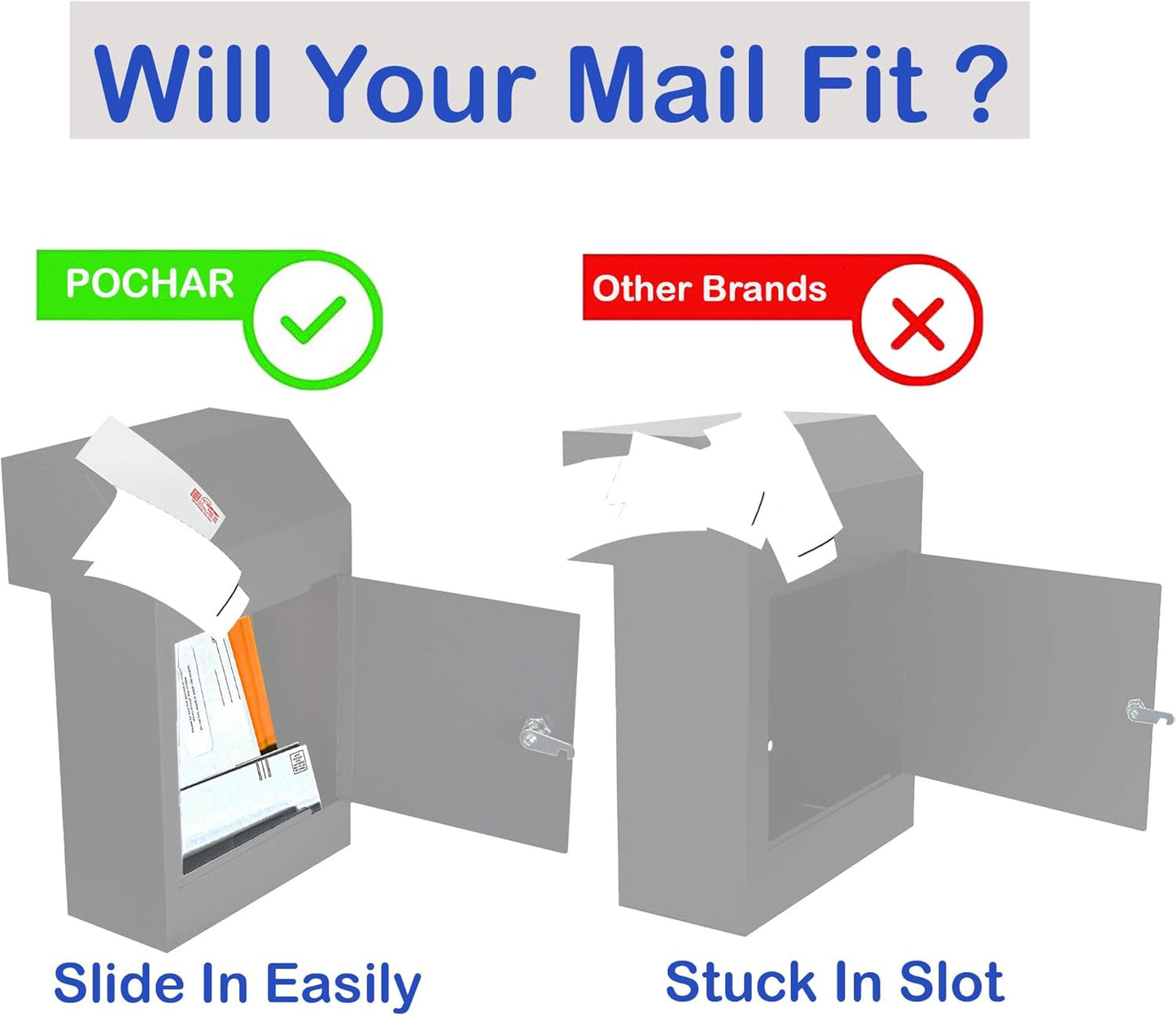Pochar Door Drop Box for Mail, Rent, Deposit, and Night Key - Through The Door Locking Steel Mailbox with Rear Access (Black)
