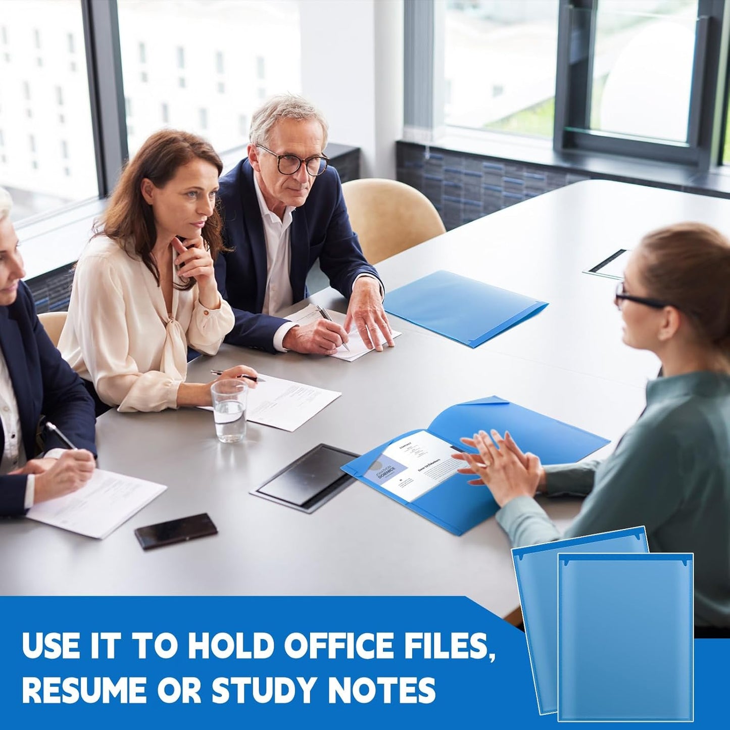 Henoyso 200 Pcs Plastic Folders with Clear Front Pockets Bulk Heavy Duty File Folders with 2 Pockets and Card Slot for Student Teacher Back to School Supplies Office Presentation (Blue)