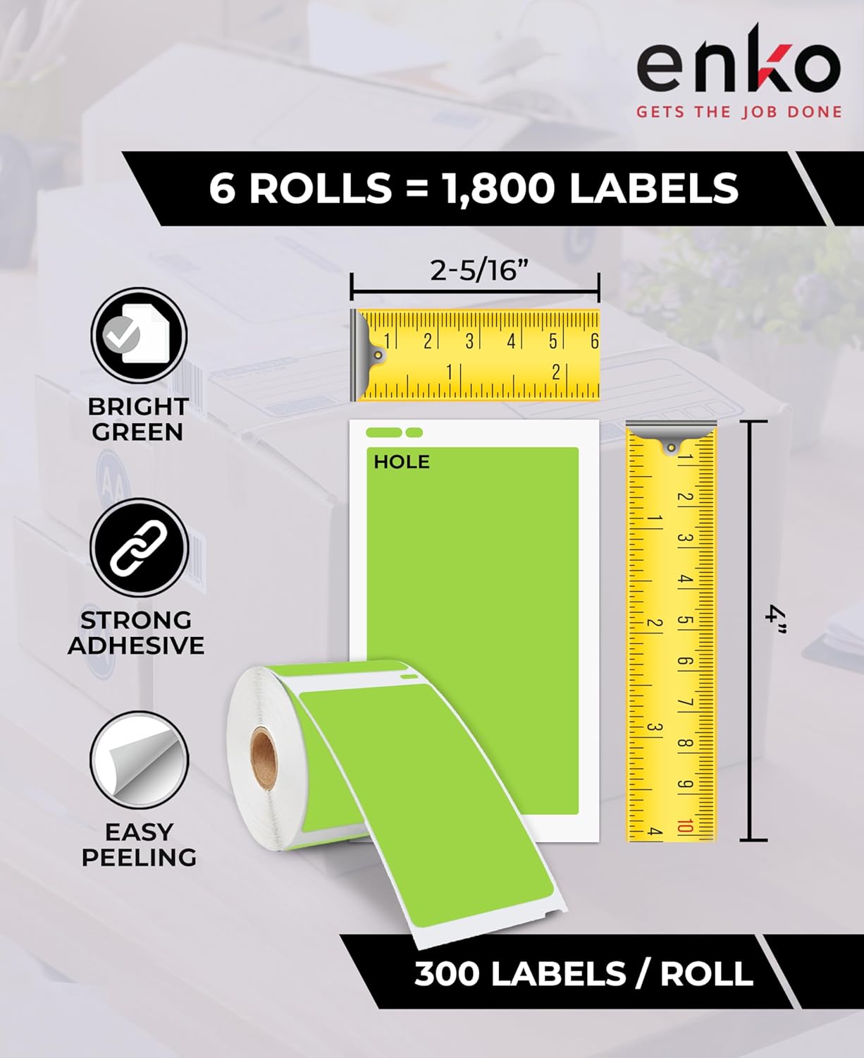enKo [6 Rolls, 1800 Direct Thermal Labels] Green Colored Compatible for Dymo 30256 Label (2-5/16 x 4") Use with Dymo, Rollo Thermal Printer as Shipping & Mailing Labels
