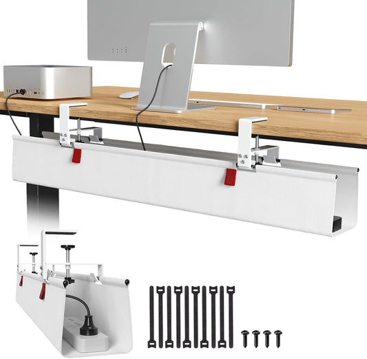 Univivi No Drill Under Desk Cable Management Tray, 36" Cord Organizer for Table, Clamp/Screw Mount Desk Cable Management, Premium Fabric Cable Management Tray for Office, Home