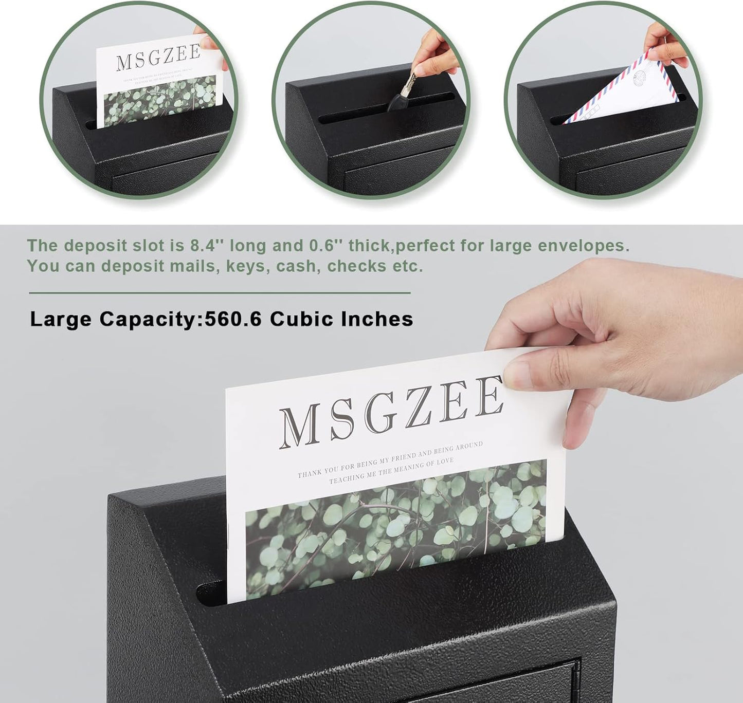 xydled Wall-Mount Mailbox,Heavy Duty Deposit Drop Box, Locking Metal Key Drop Box Suggestion Box with Key Lock,Secured Safe Storage Box Postbox for Home&Business Use,15x12x4 Inch,Black