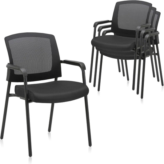 CLATINA Office Reception Guest Chair Mesh Back Stacking with Ergonomic Lumbar Support and Thickened Seat Cushion for Waiting Conference Room Black 4 Pack