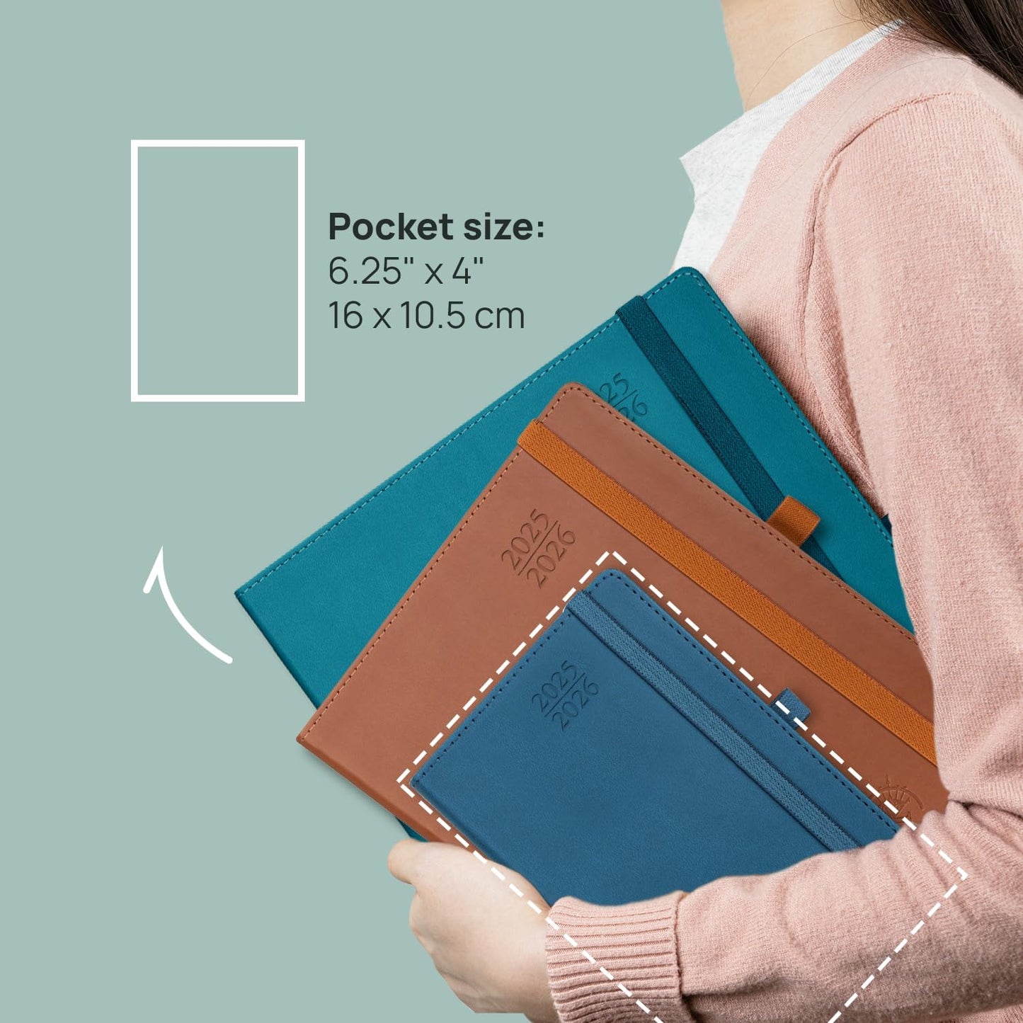 POPRUN Pocket Planner 2025-2026 (Purse Size 4'' x 6.25'') Academic Small Calendar (July 2025 - June 2026) with Hourly Time Slots, 100GSM Thick Papers, Leather Soft Cover - Black