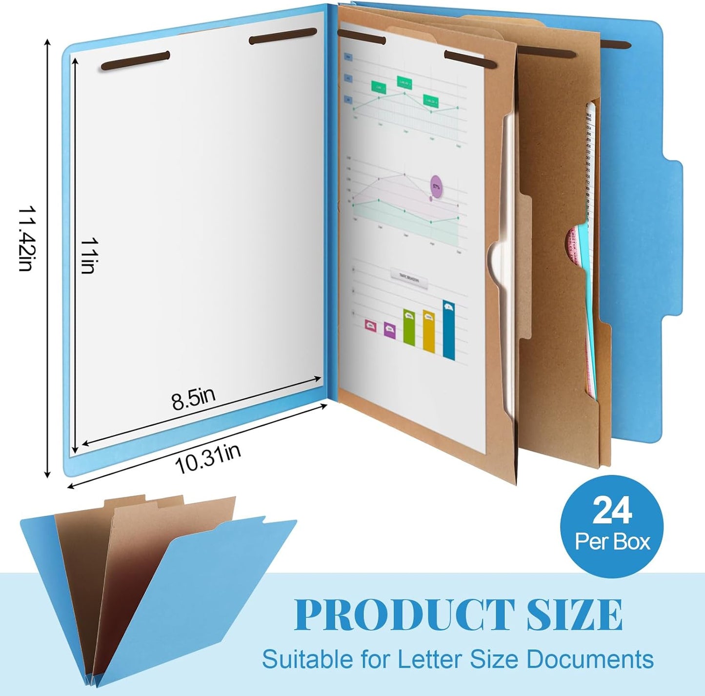 24 Pcs Classification Folders Letter Size, 2 Pocket Dividers Pressboard File Folder with Fasteners, Expanding File Organizer Bulk for Teachers, Clergy, Office, Church, Christmas (Blue)