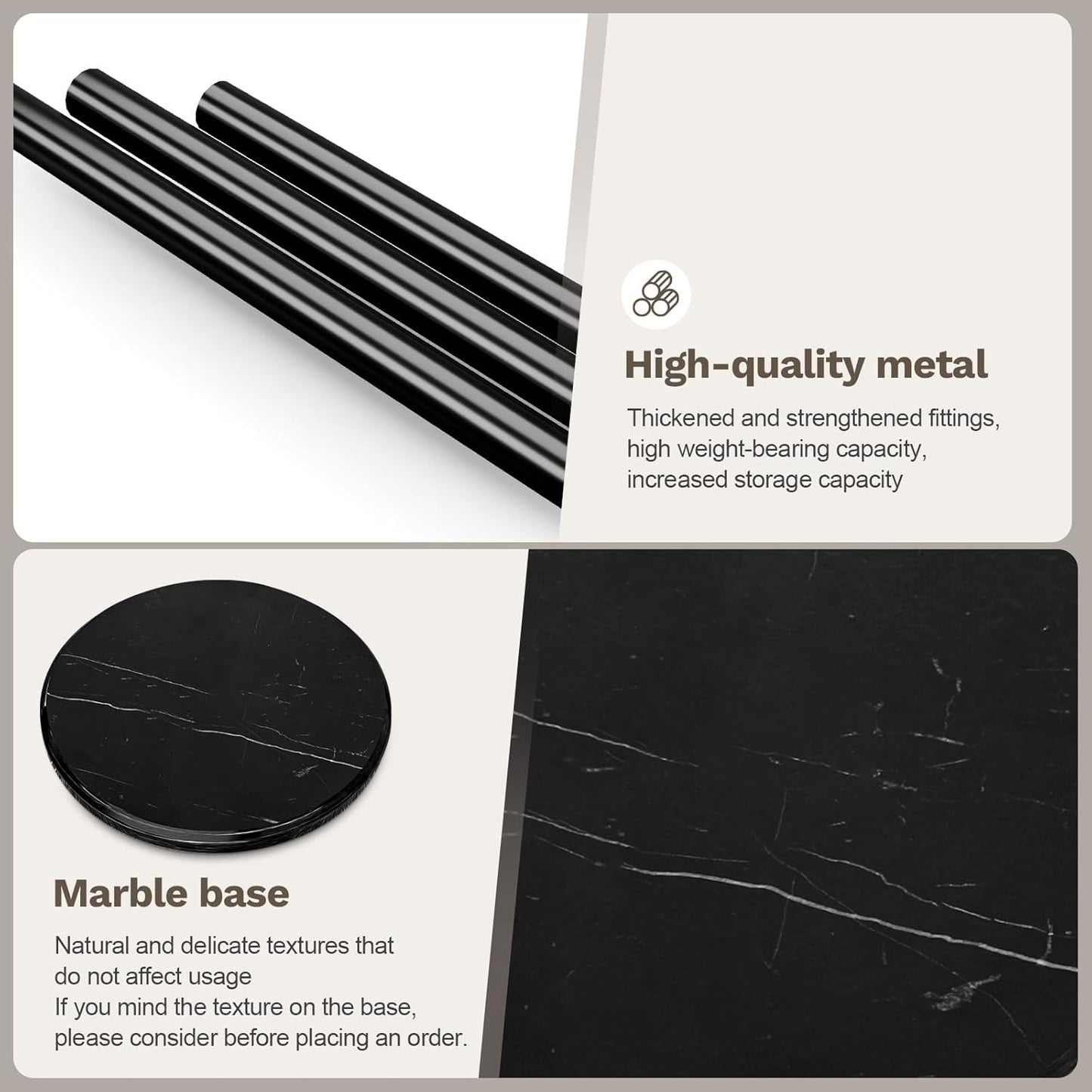 Coat Rack Freestanding with Marble Base, Heavy Duty Clothes Tree with Hooks and Umbrella Storage, Metal Hall Holder for Hanging Jacket, Hats, Scarf, Bag, Suitable for Entryway,Bedroom