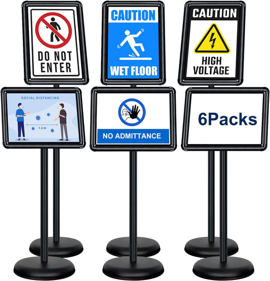 6Packs Pedestal Sign Holder 11x17in Standing Signs Display Stand Adjustable Pedestal Floor Stand Sign Holder, Aluminum Poster Stand for Ads, Posters, Menu, Guide (Black)