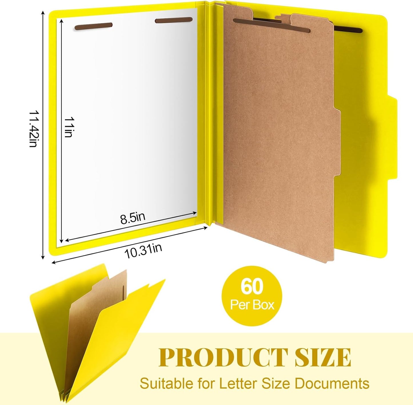 60 Pcs Classification Folders Letter Size, 1 Divider Pressboard File Folder with Fasteners, Expanding File Organizer Bulk for Teachers, Clergy, Office, Church, Christmas Donations (Yellow)