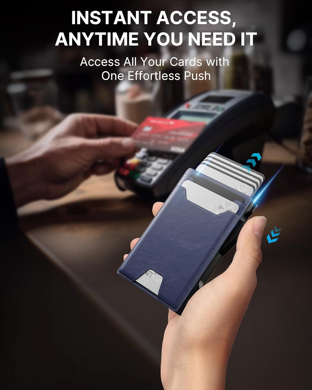 typecase Wallet for Men: Rfid-blocking with Money Clip Slim Leather Bifold ID Window Smart Pop Up Card Case Front Pocket Wallet with Gift Box (Navy Blue)